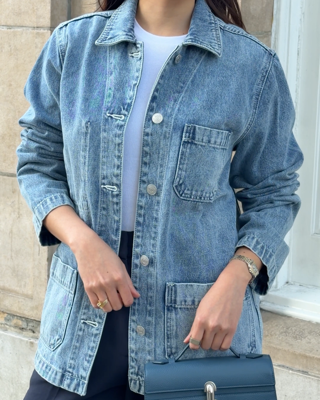 100- Organic Cotton Denim Chore Jacket Indigo Blue Margie Villamor 4x5