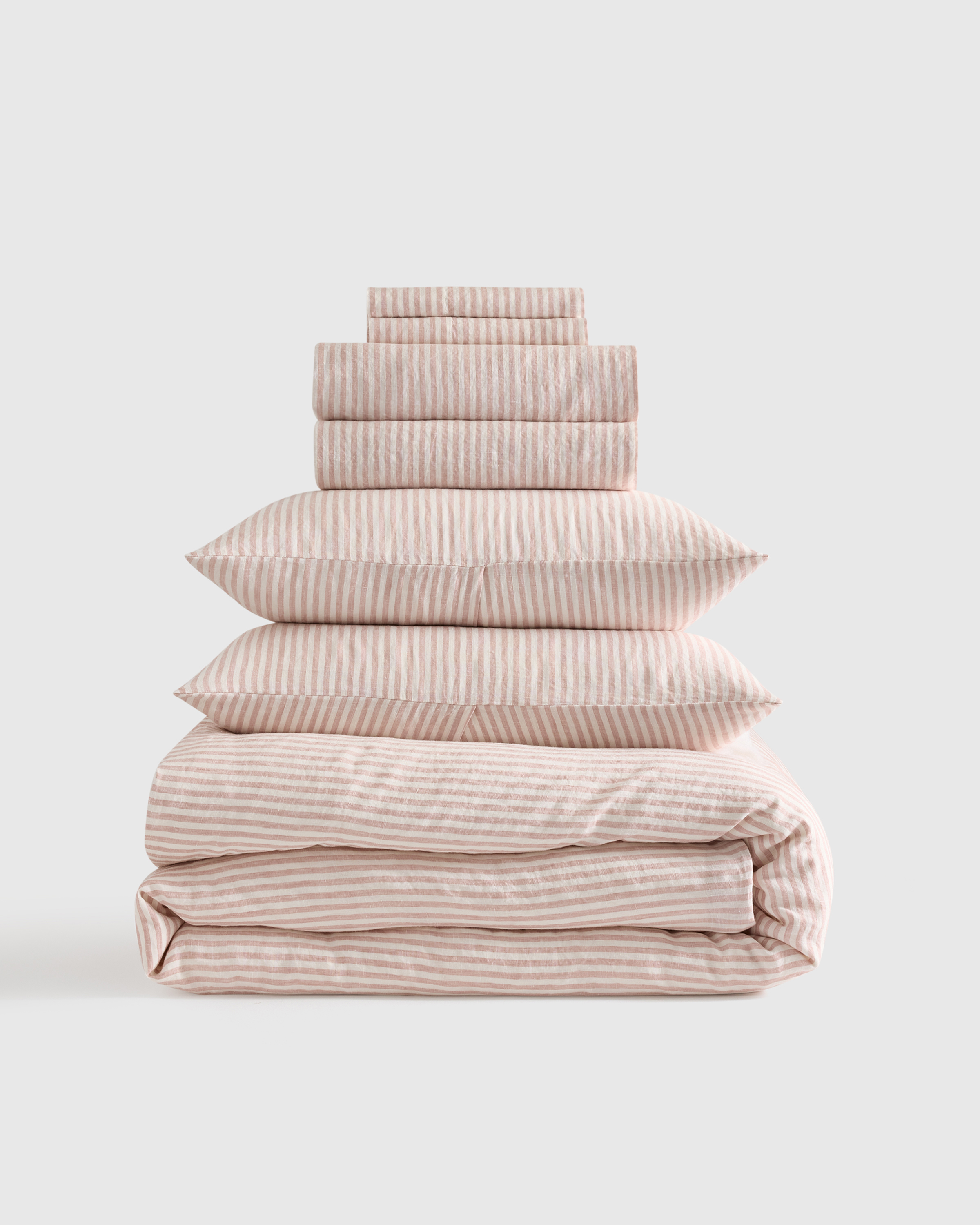 Dusty Mauve/White Stripe European Linen Deluxe Bedding Bundle