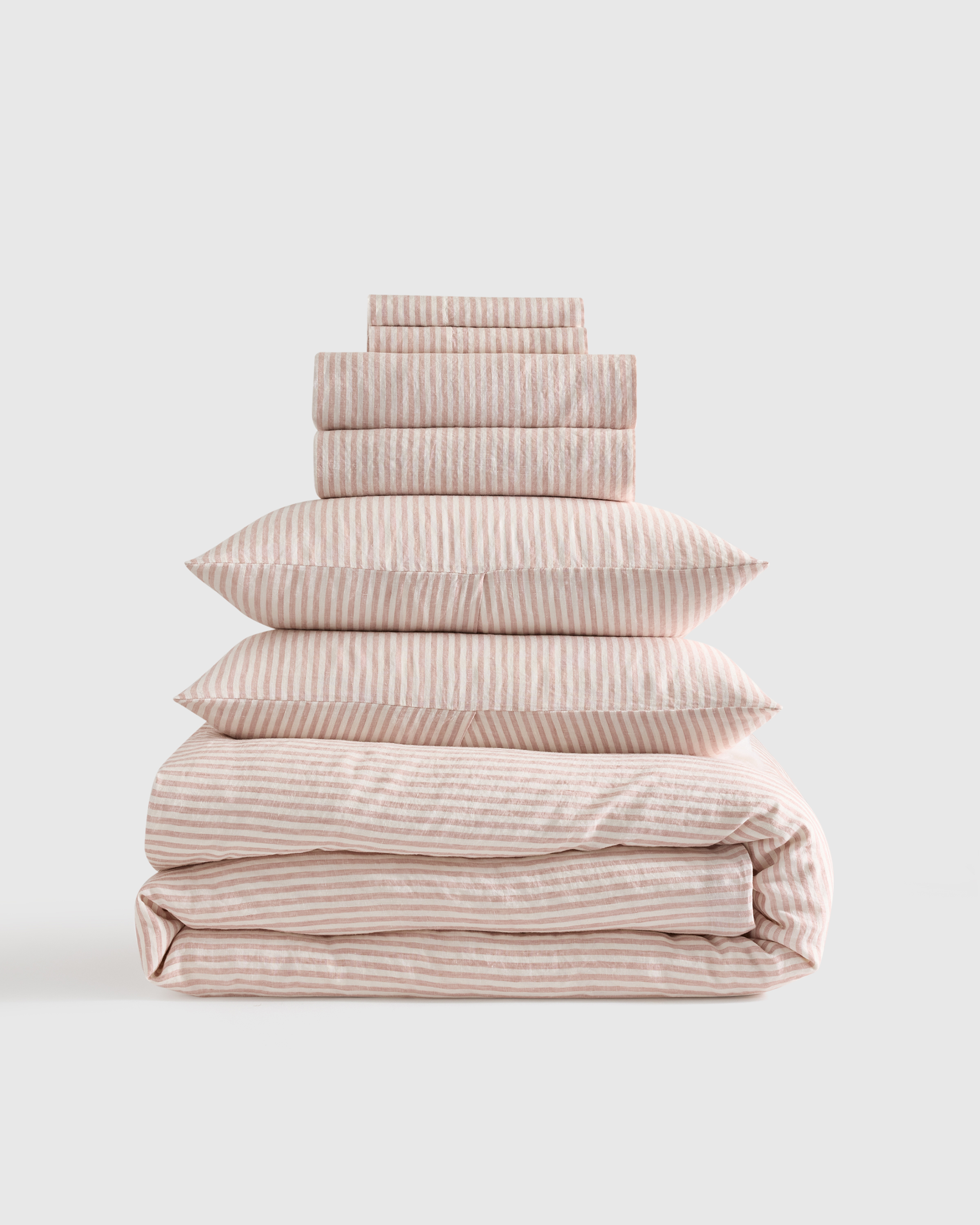 Dusty Mauve/White Stripe European Linen Deluxe Bedding Bundle