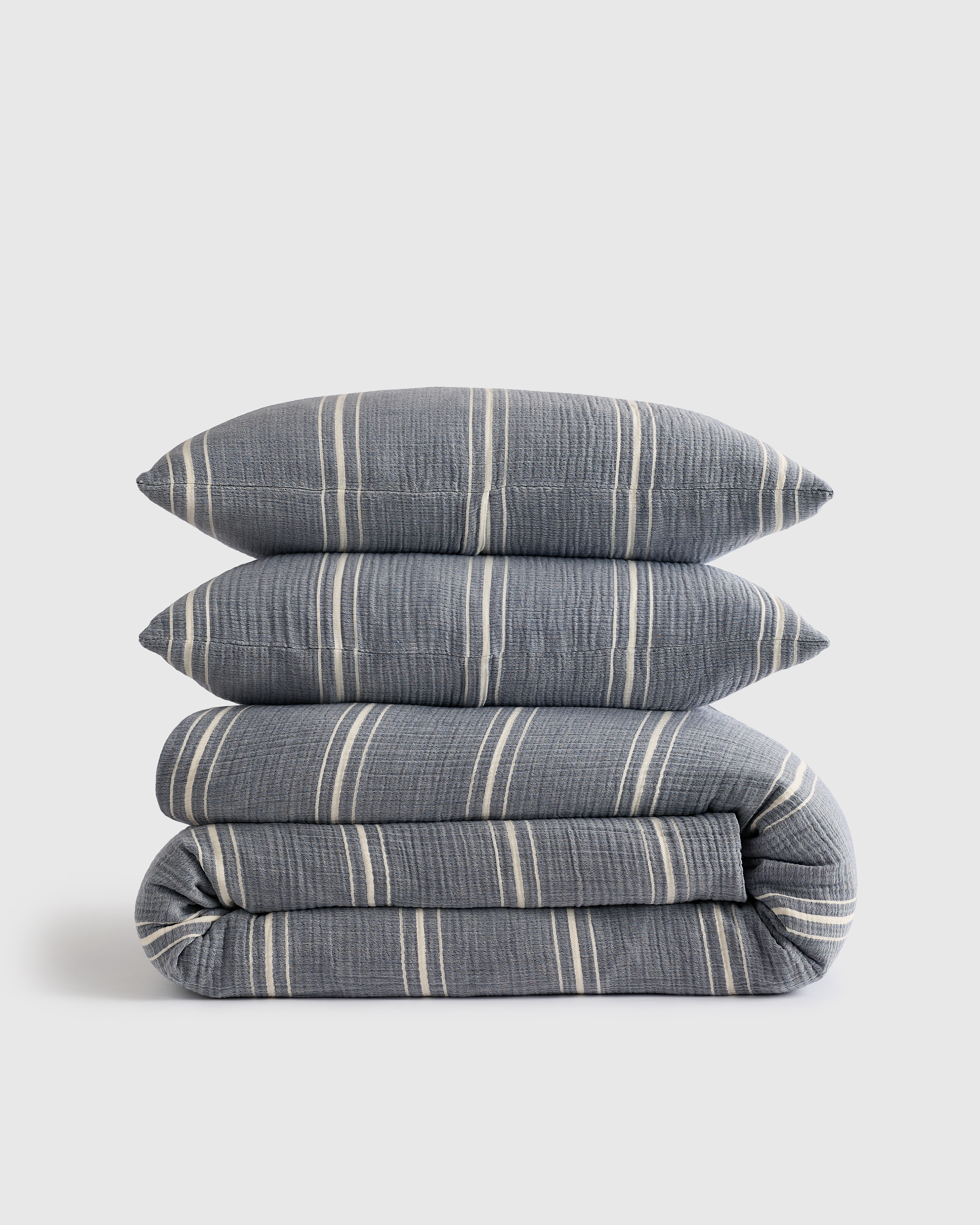 Denim Stripe Organic Cotton Gauze Stripe Duvet Cover Set