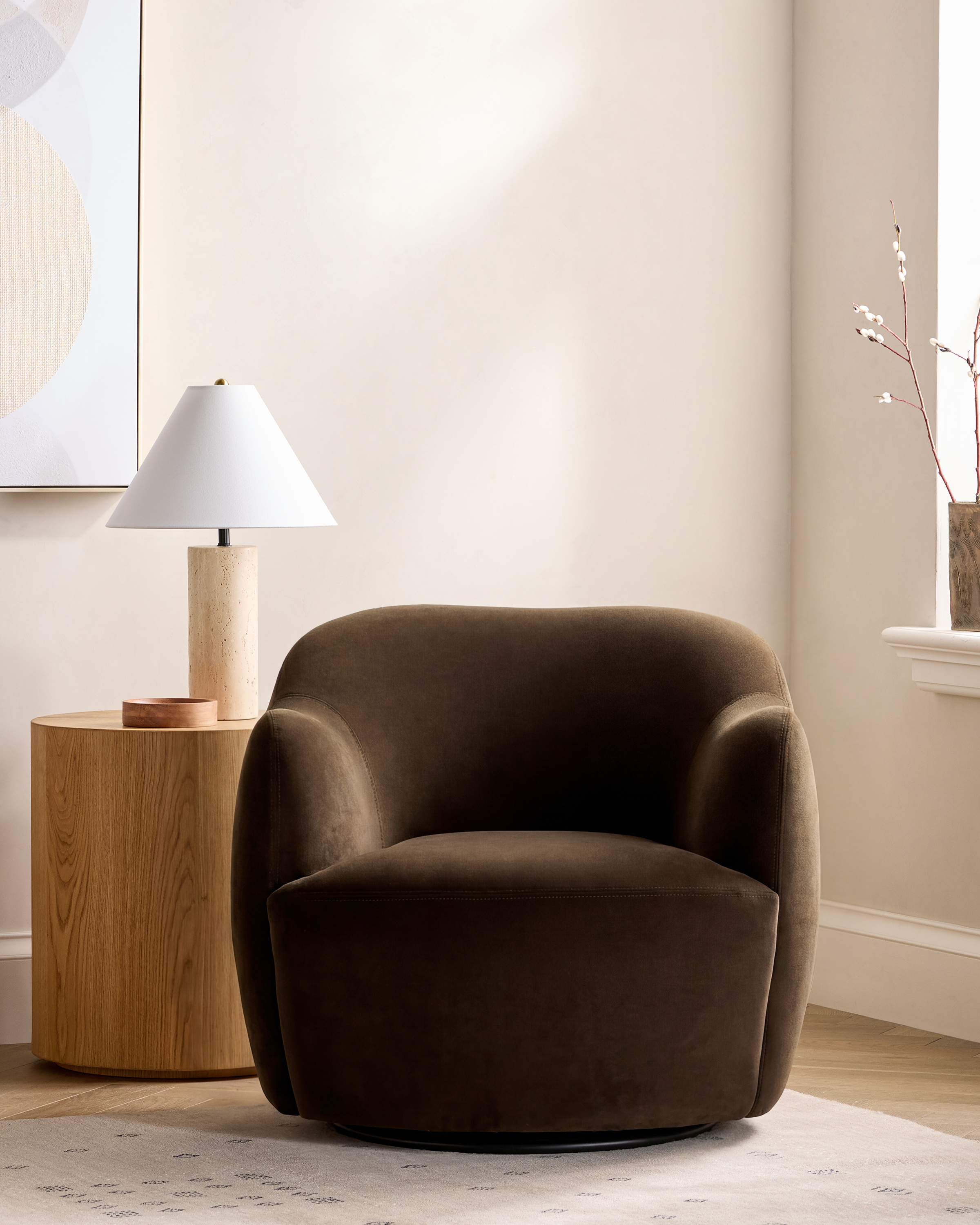 Quince Curved Arm Swivel Chair - Thumbnail 2