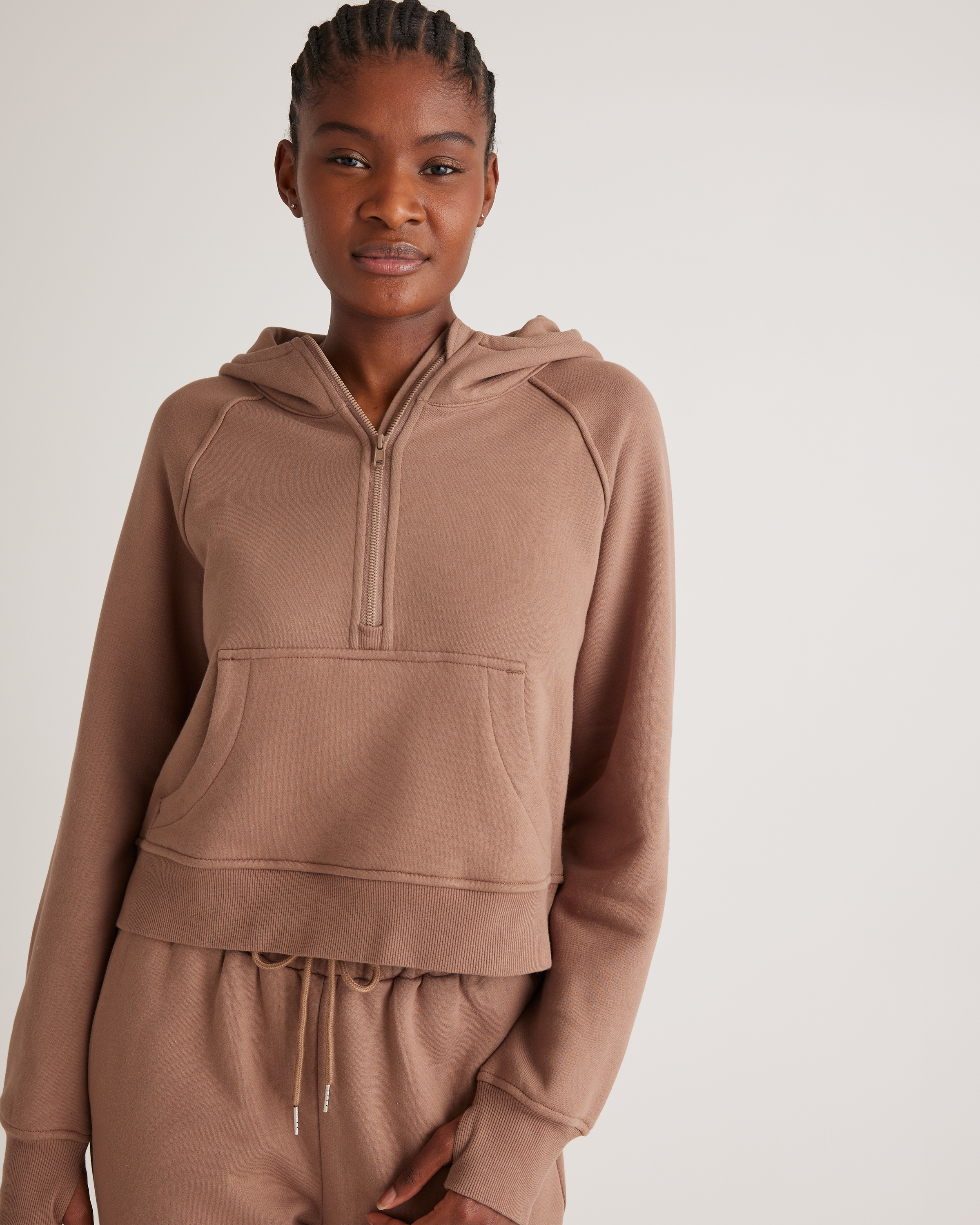 Organic Heavyweight Fleece Cropped Half Zip Hoodie