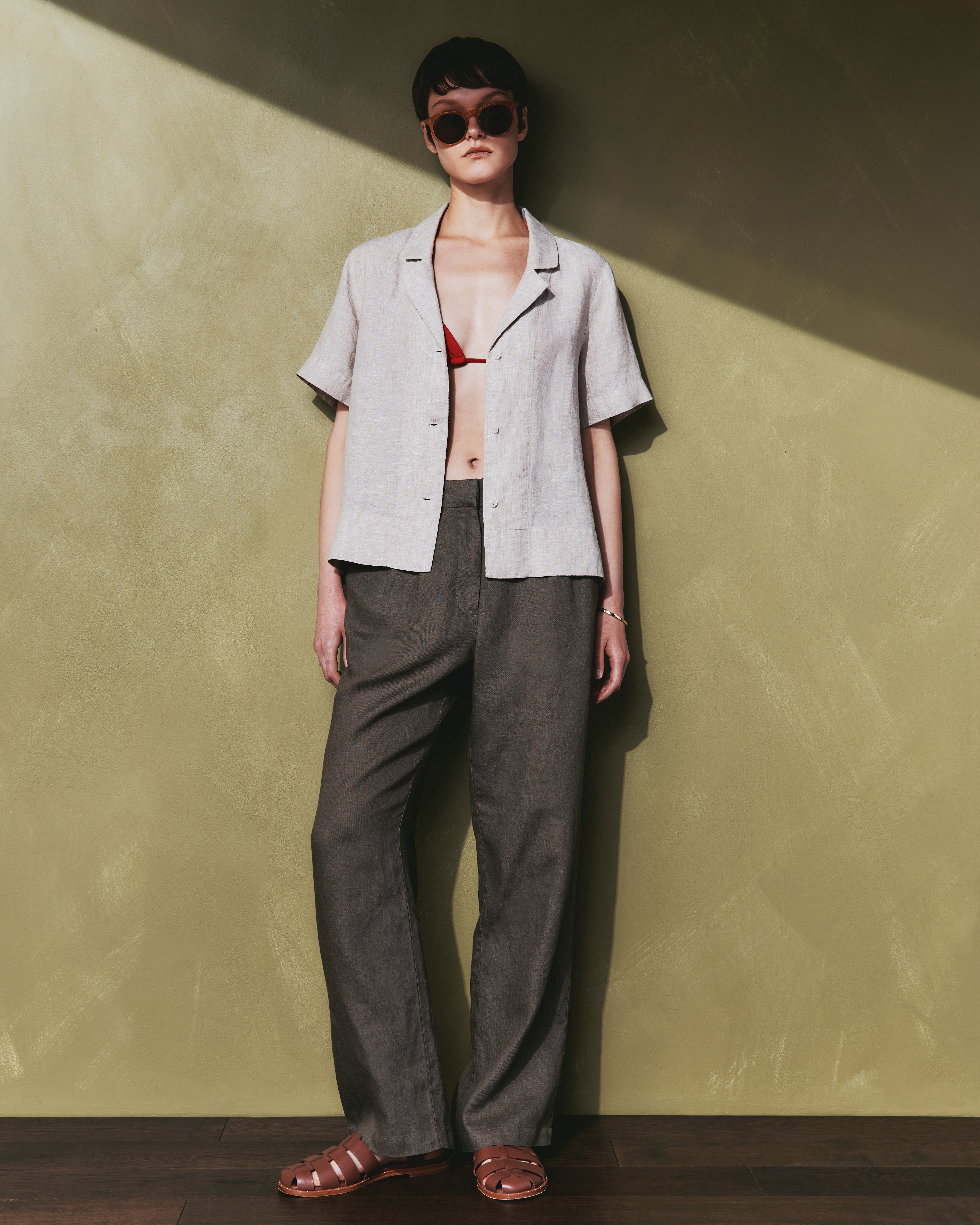 Bayberry Olive 100% European Linen Pleated Trouser