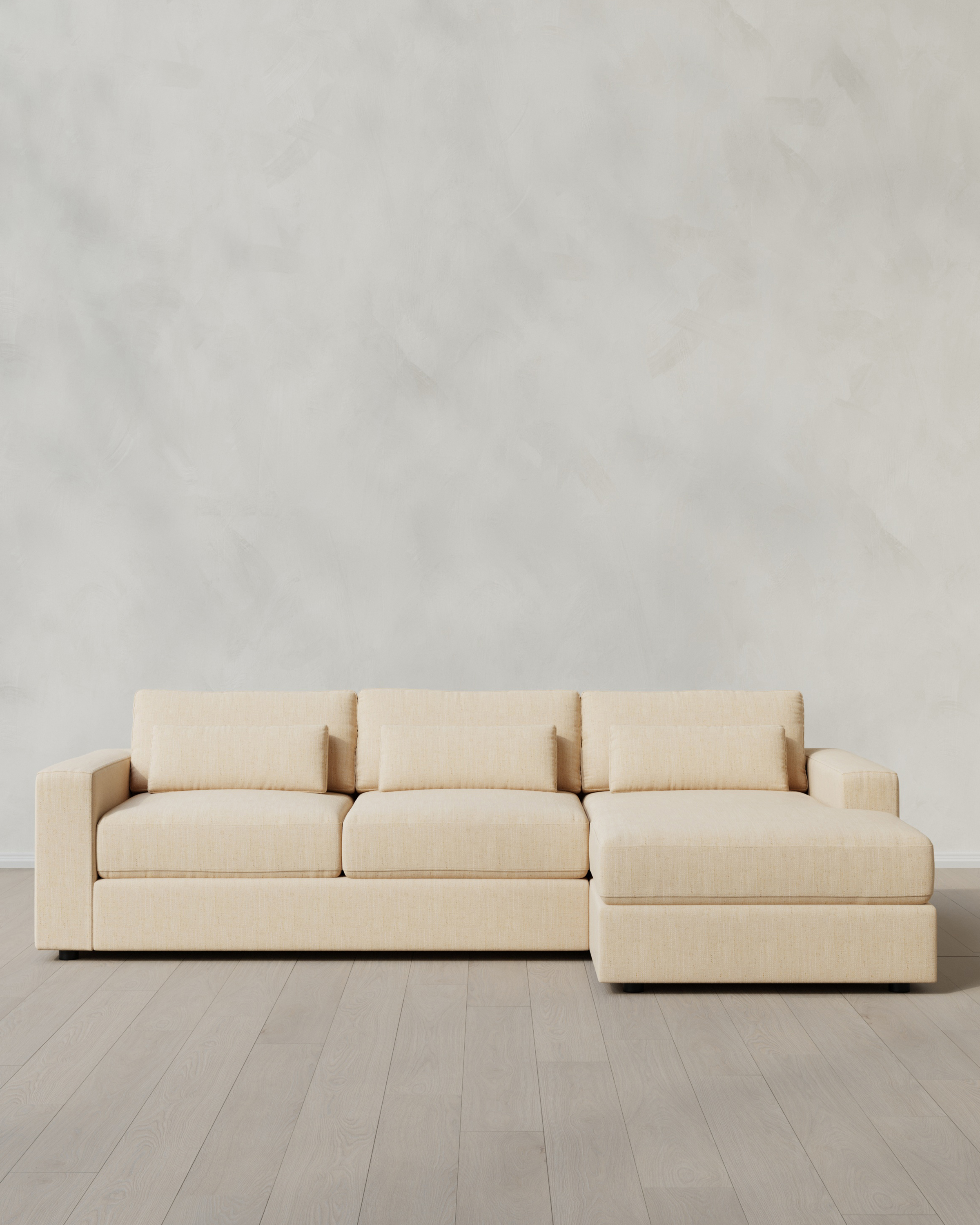 Eggshell Ashford Deep Seat Chaise Sectional in Performance Chenille Linen Blend