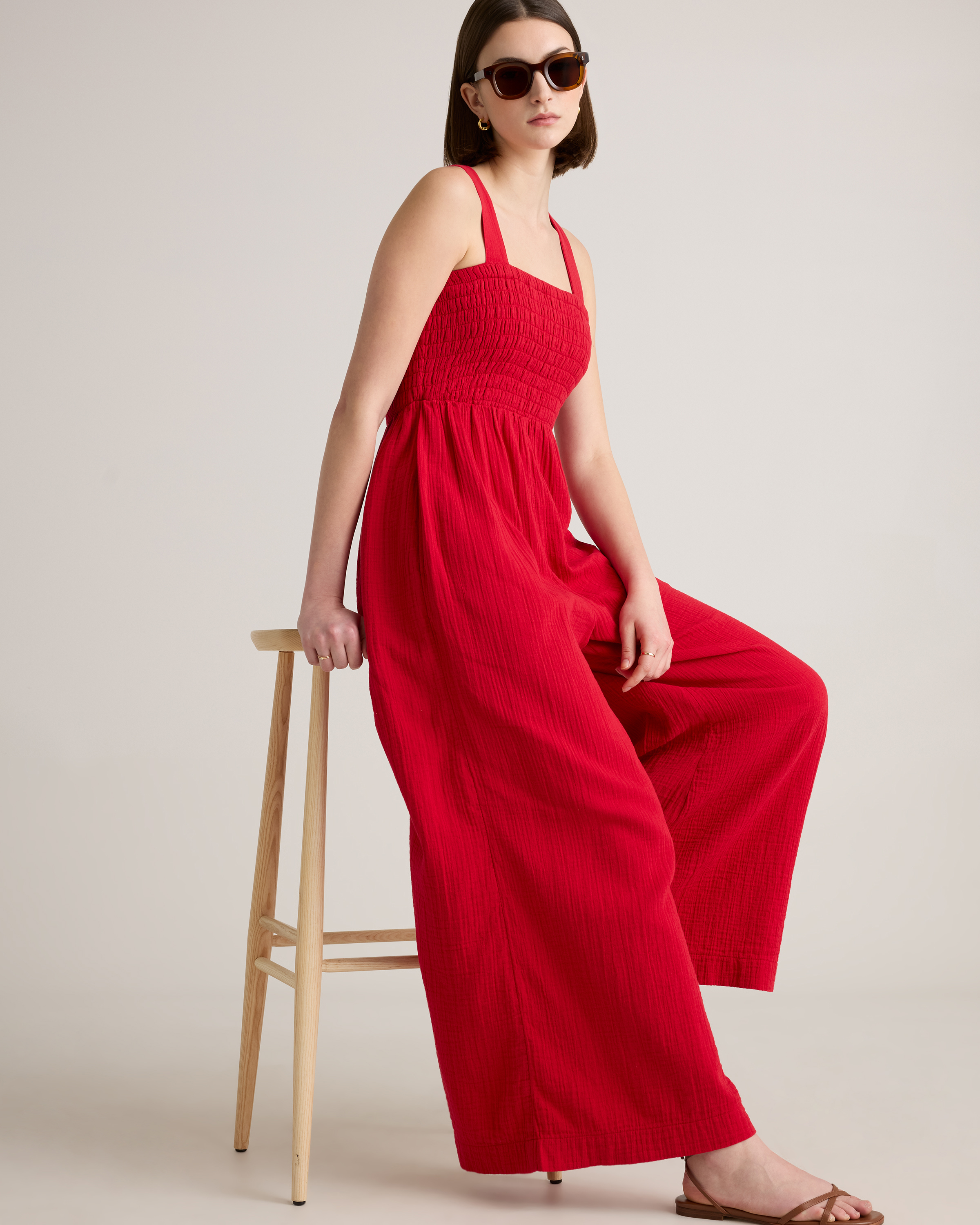 100% Organic Cotton Gauze Smocked Wide Leg Jumpsuit