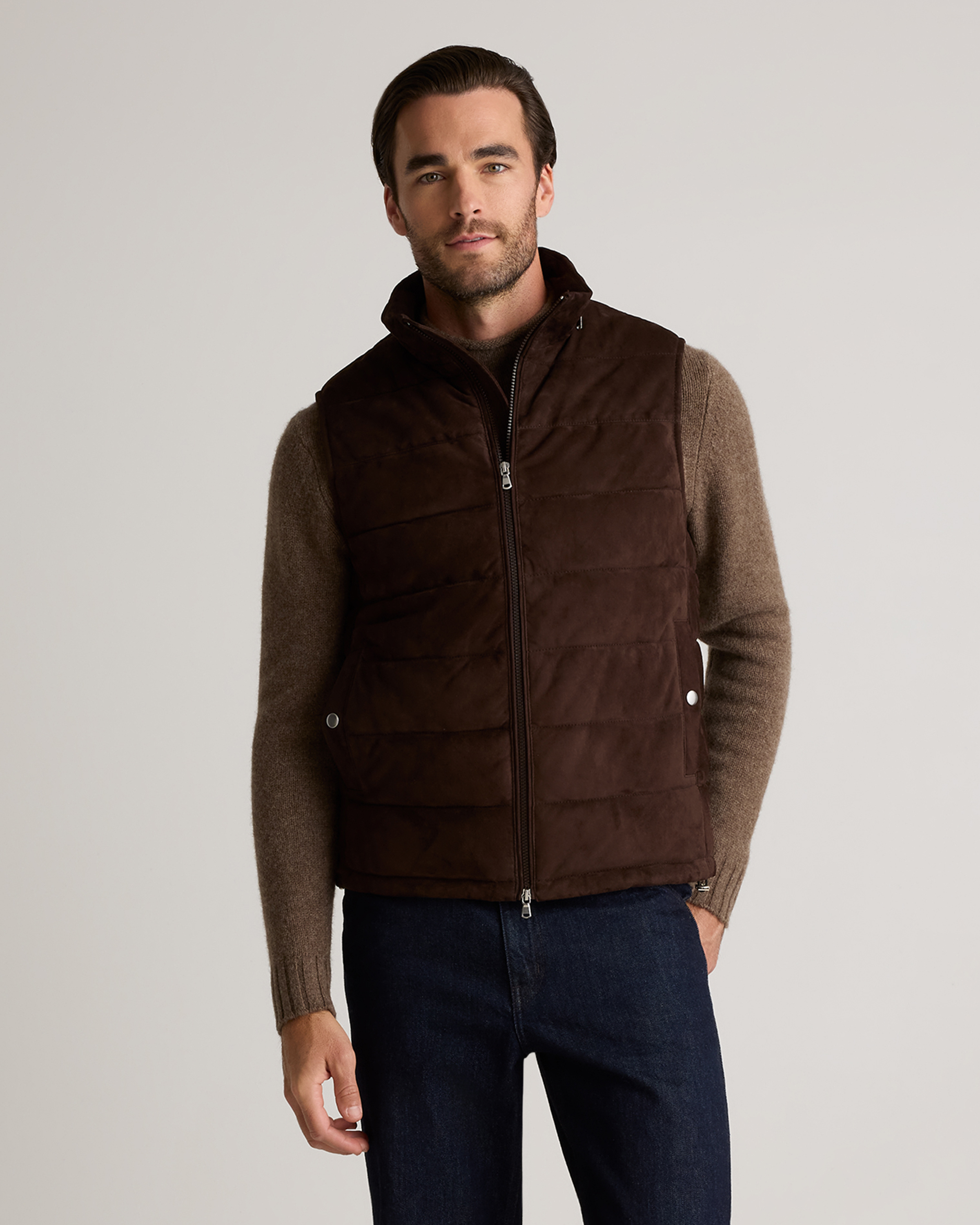 Espresso 100% Suede Puffer Vest