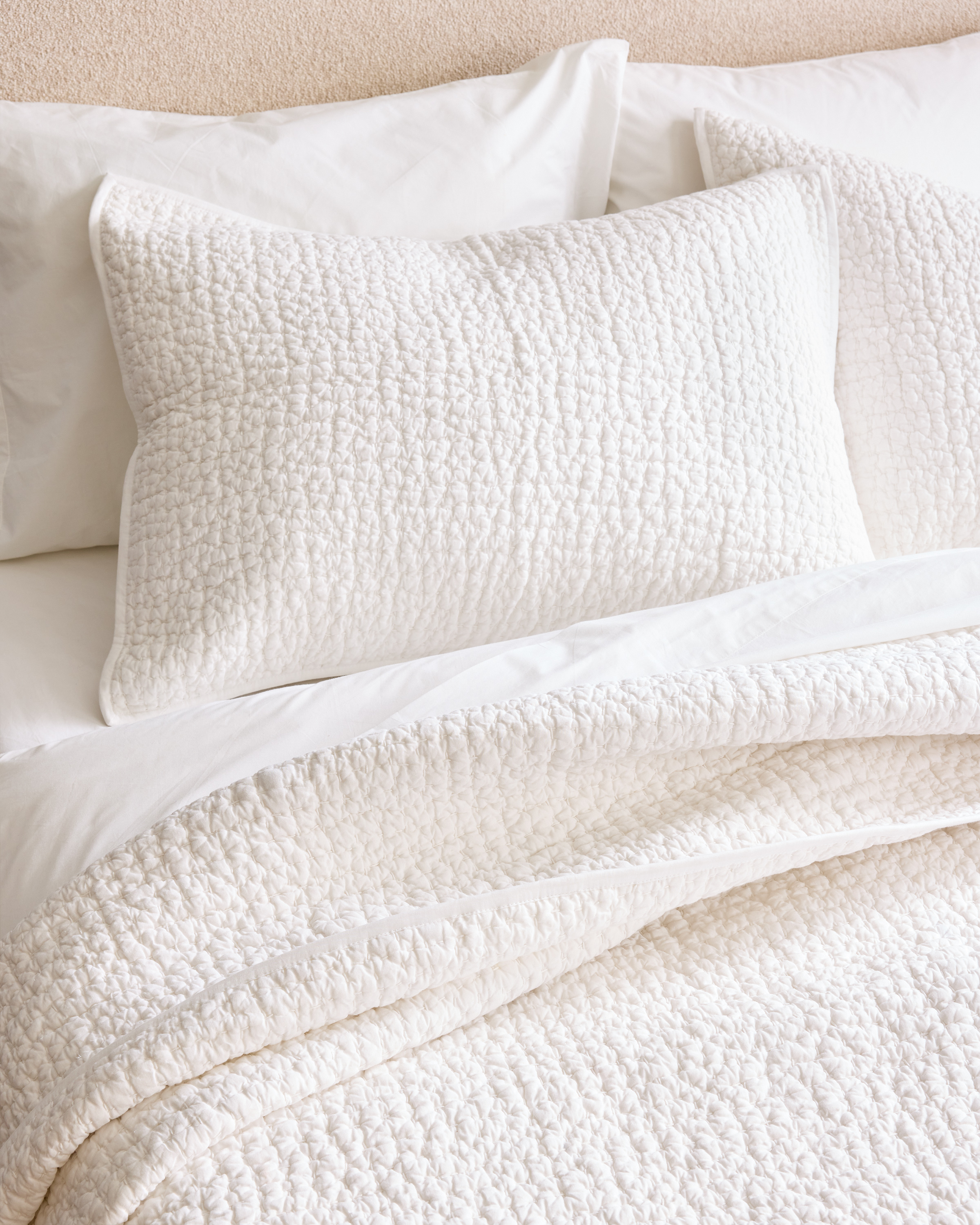 White Organic Cotton Hand Stitched Quilted Sham Set