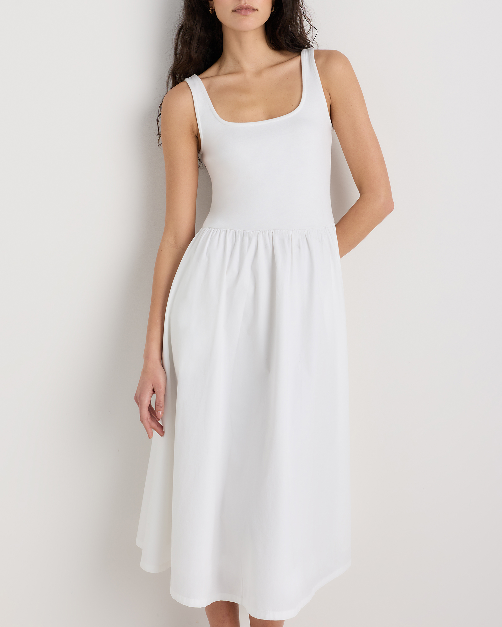 white tank midi dress Knit it provides breathable comfort with a smooth fit that layers easily beneath dresses and tops Mixed Media Muscle Tank Midi