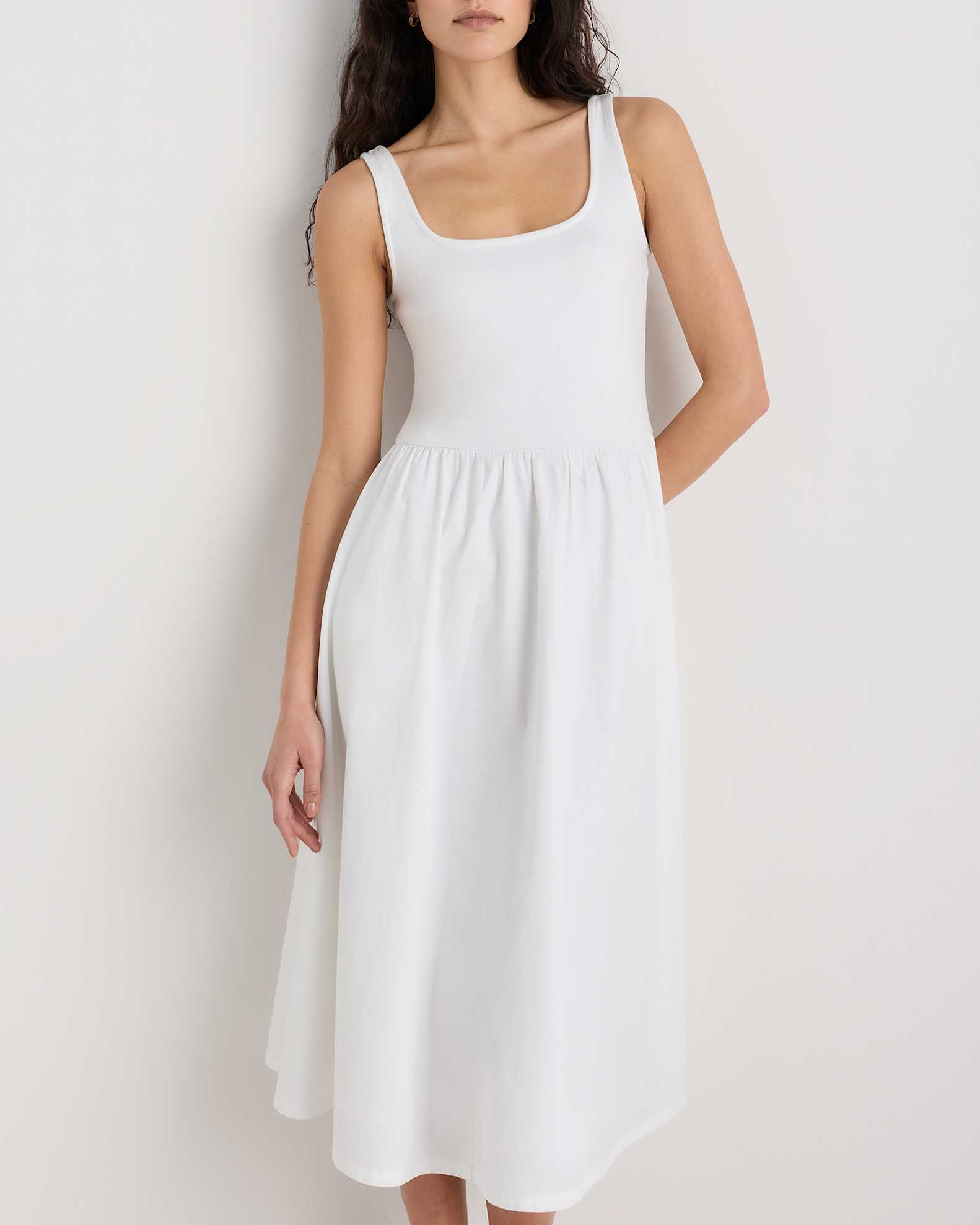 white tank midi dress Knit it provides breathable comfort with a smooth fit that layers easily beneath dresses and tops Mixed Media Muscle Tank Midi