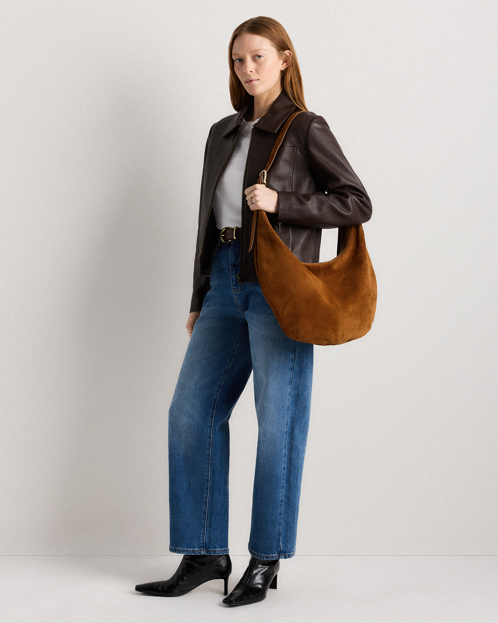 Italian Suede Crescent Shoulder Bag - thumbnail 4