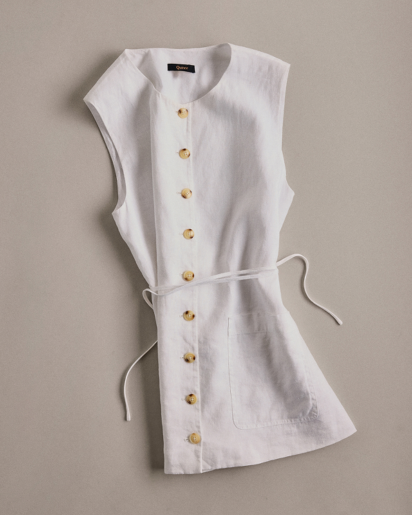 White 100% European Linen Longline Vest