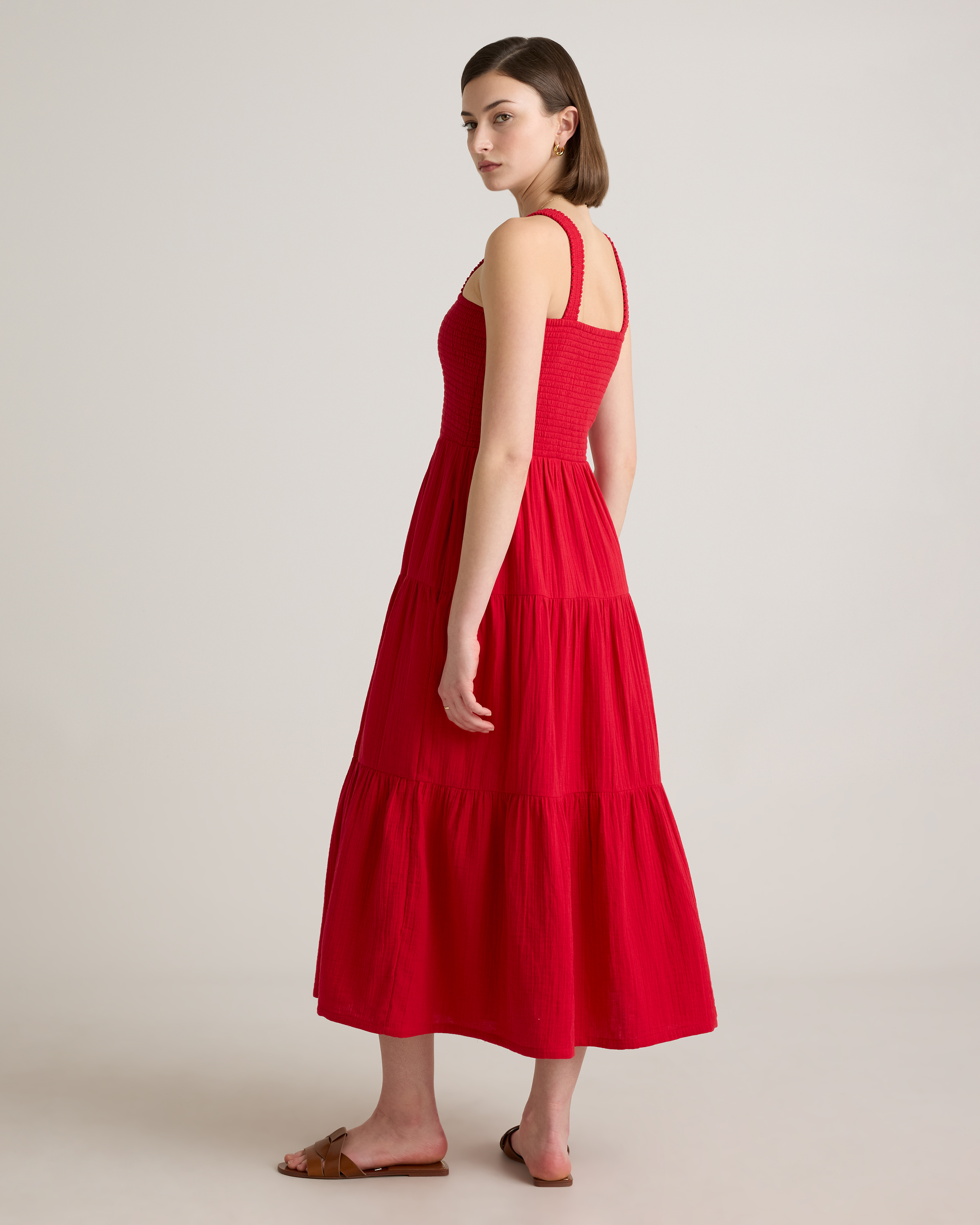 Women's Gauze Smocked Sleeveless Maxi Dress in Wild Cherry, Size Large, Organic Cotton by Quince