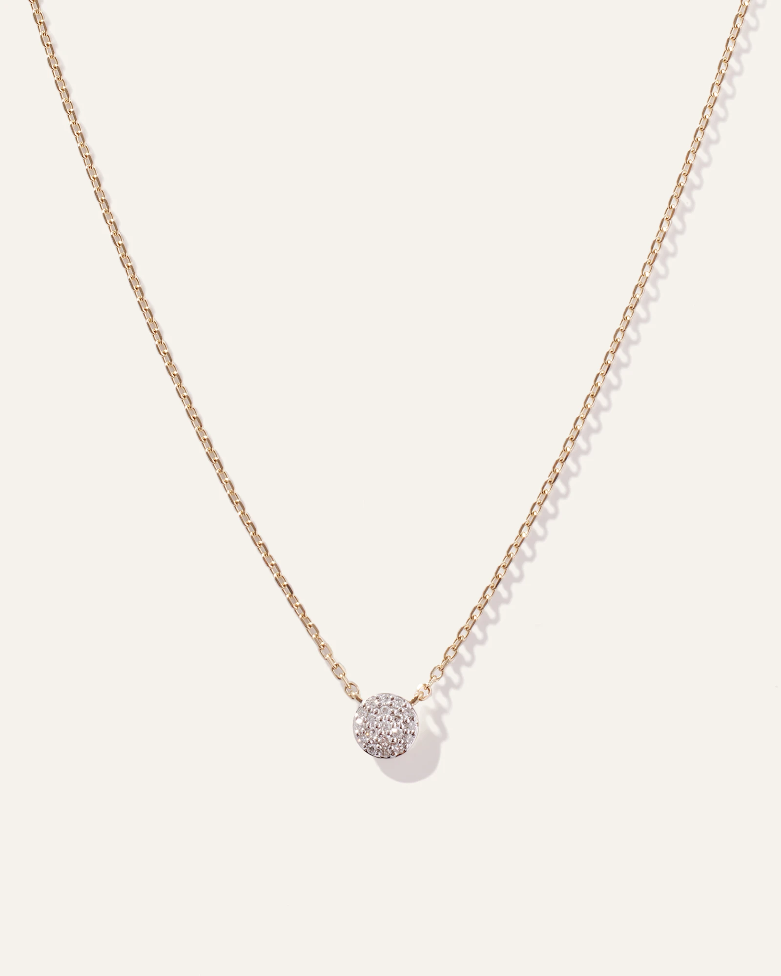 14K Gold Petite Pave Diamond Disc Necklace