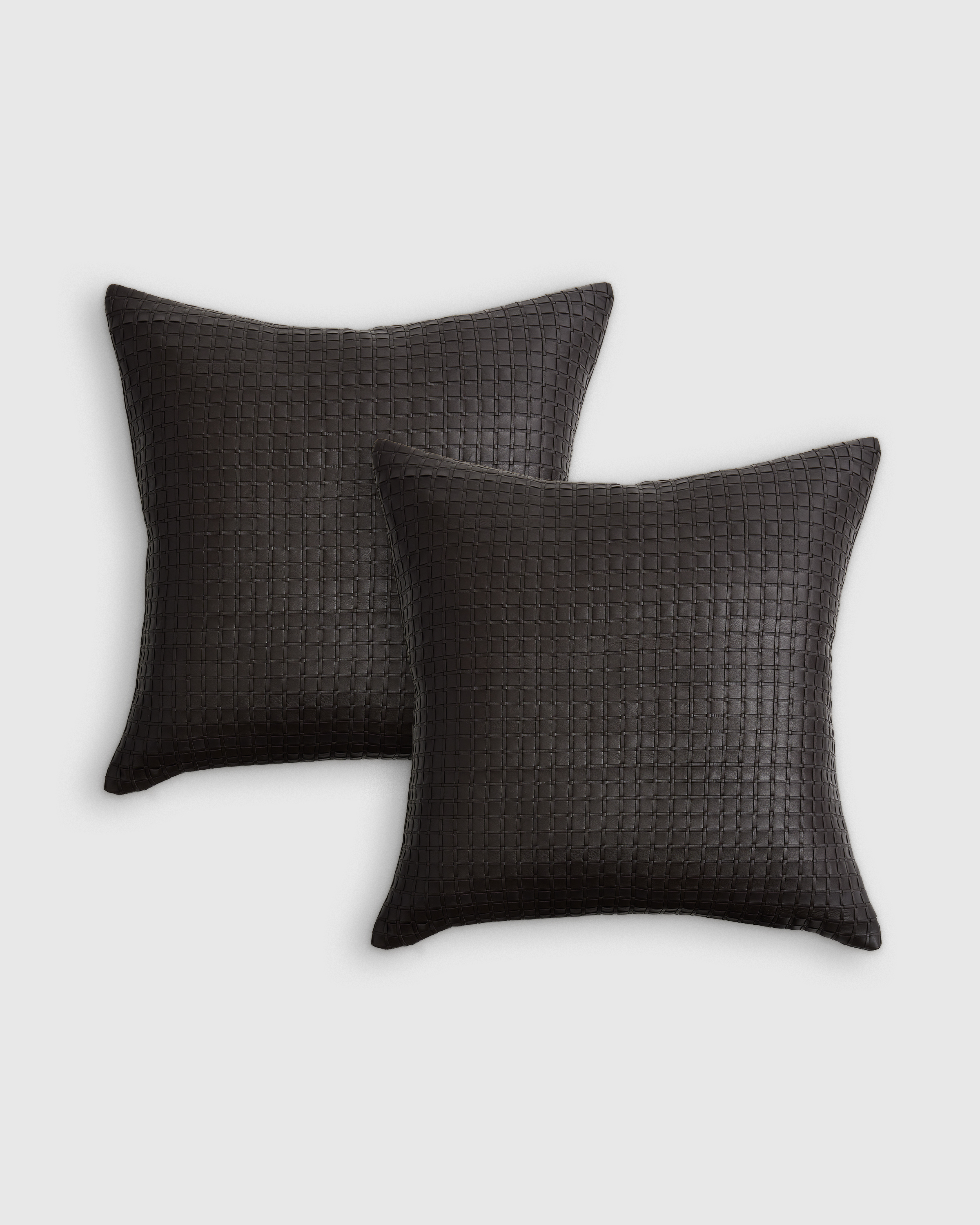Black Leather Basketweave Pillow Cover (Set of 2)