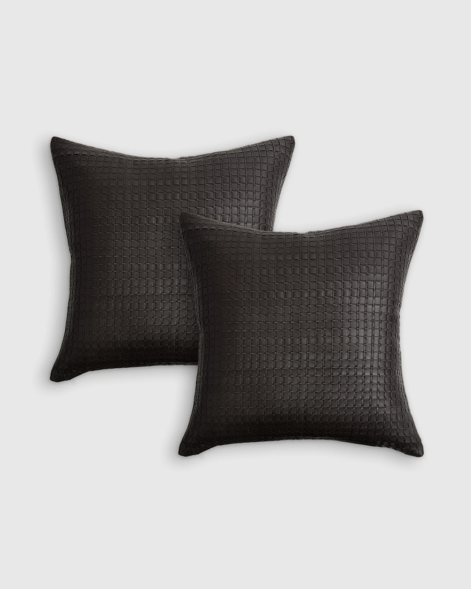 Leather Basketweave Pillow Cover (Set of 2) in Black