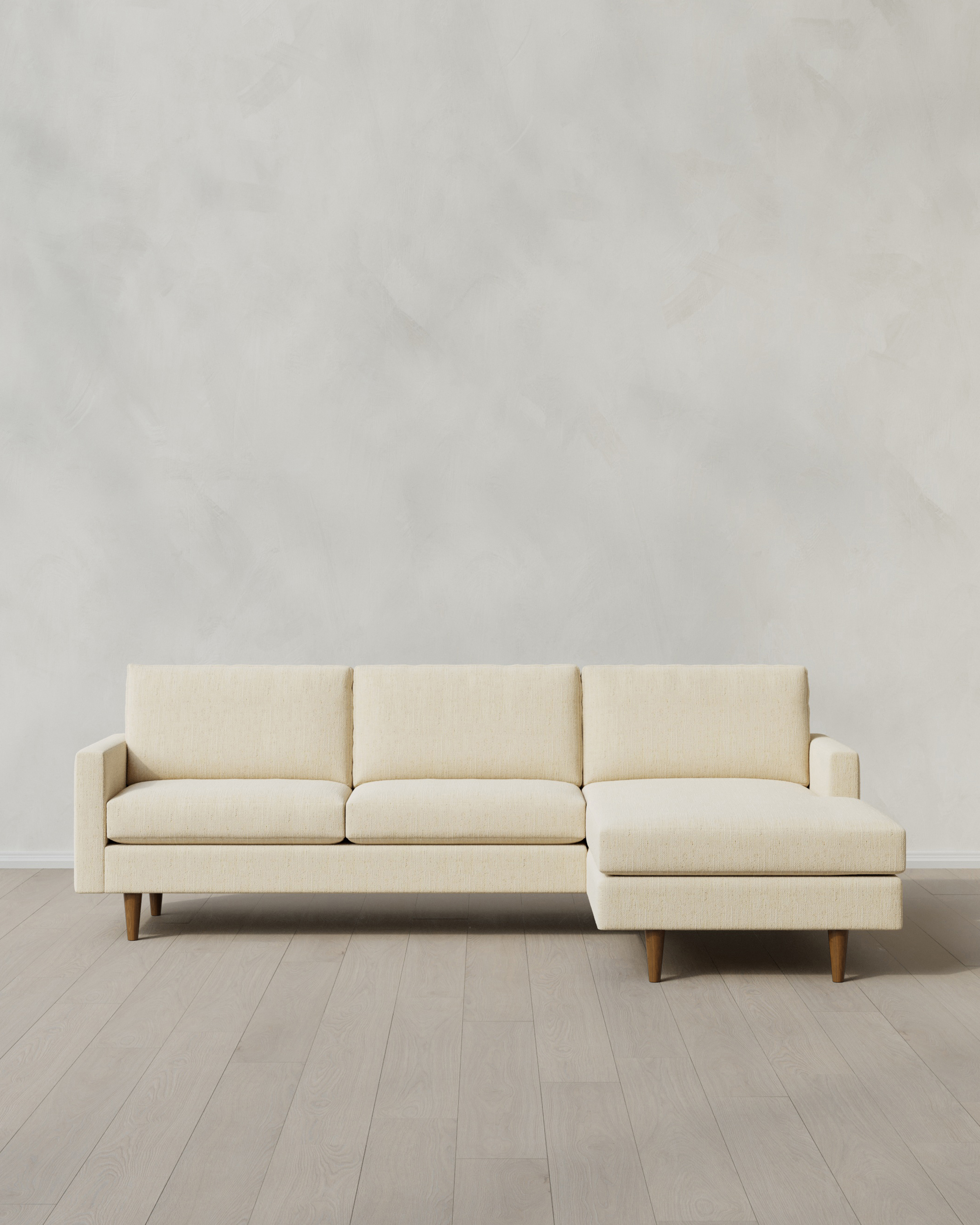 Eggshell Atlas Midcentury Chaise Sectional in Performance Chenille Linen Blend