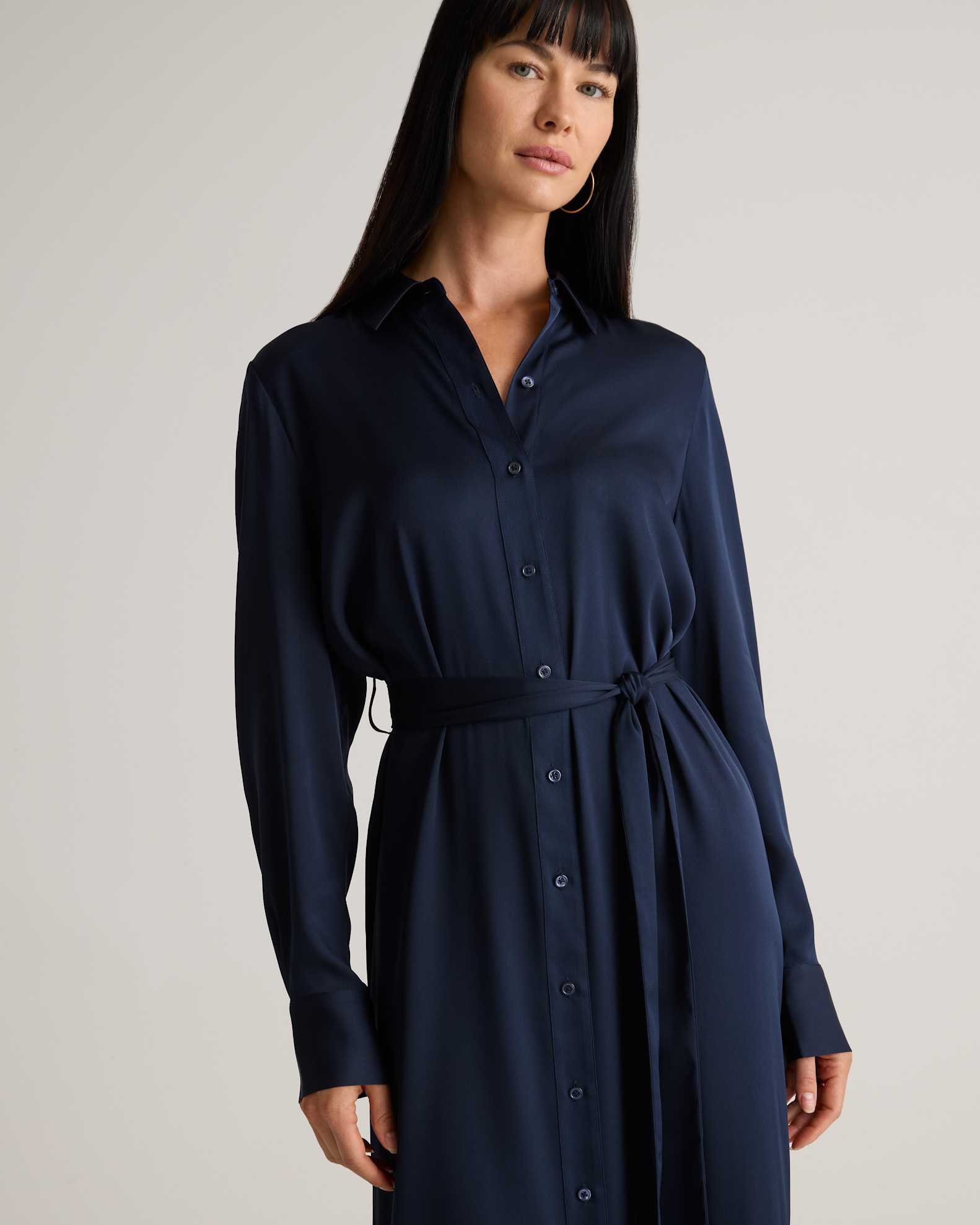 Washable Stretch Silk Maxi Shirt Dress in Navy Washable Stretch Silk Maxi Shirt Dress in Navy