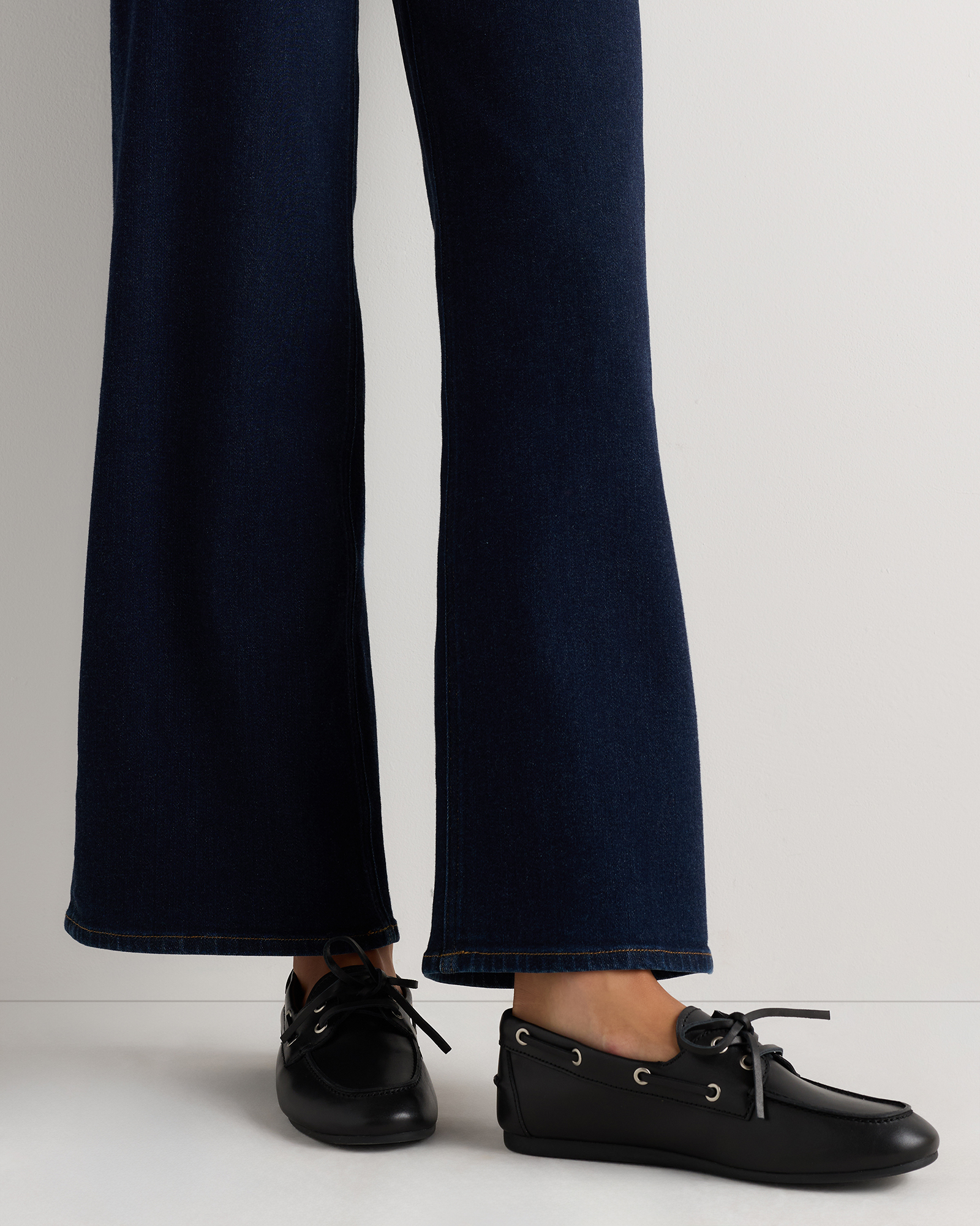 Italian Leather Low Profile Boat Shoe in Black