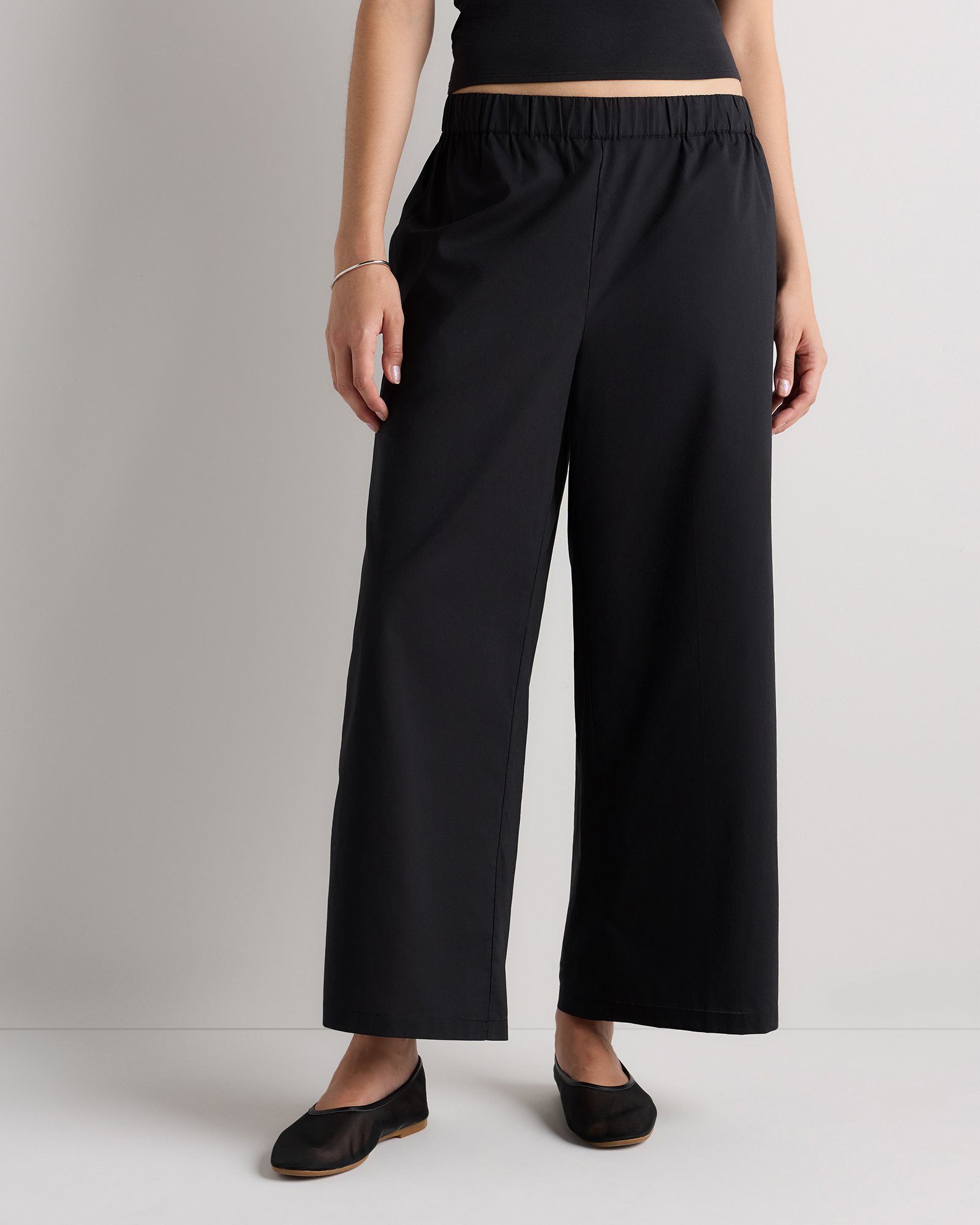 Black 100% Organic Lightweight Poplin Wide Leg Pants