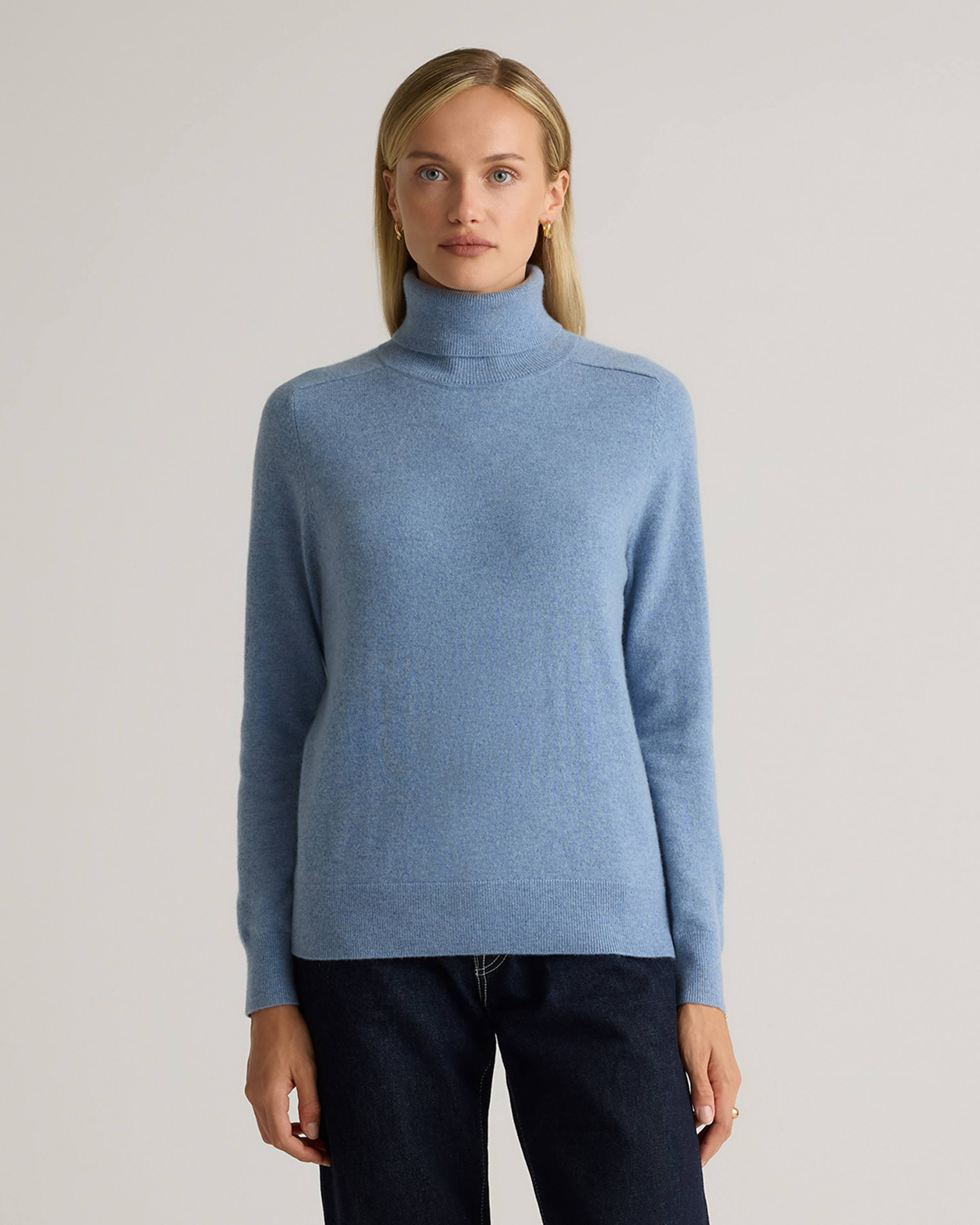 Mongolian Cashmere Turtleneck Sweater in Faded Denim
