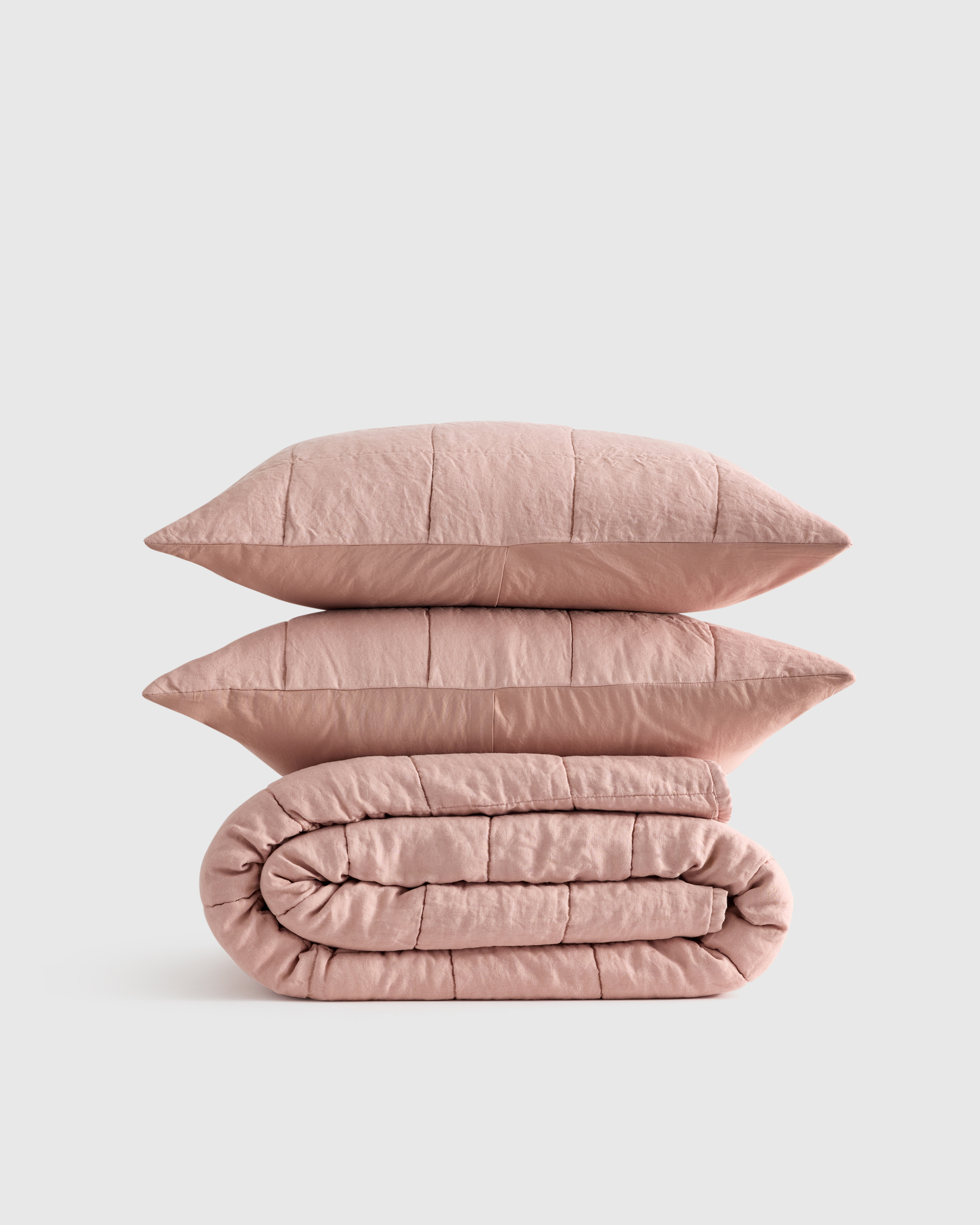 Dusty Mauve Lightweight European Linen Box Quilt Set 