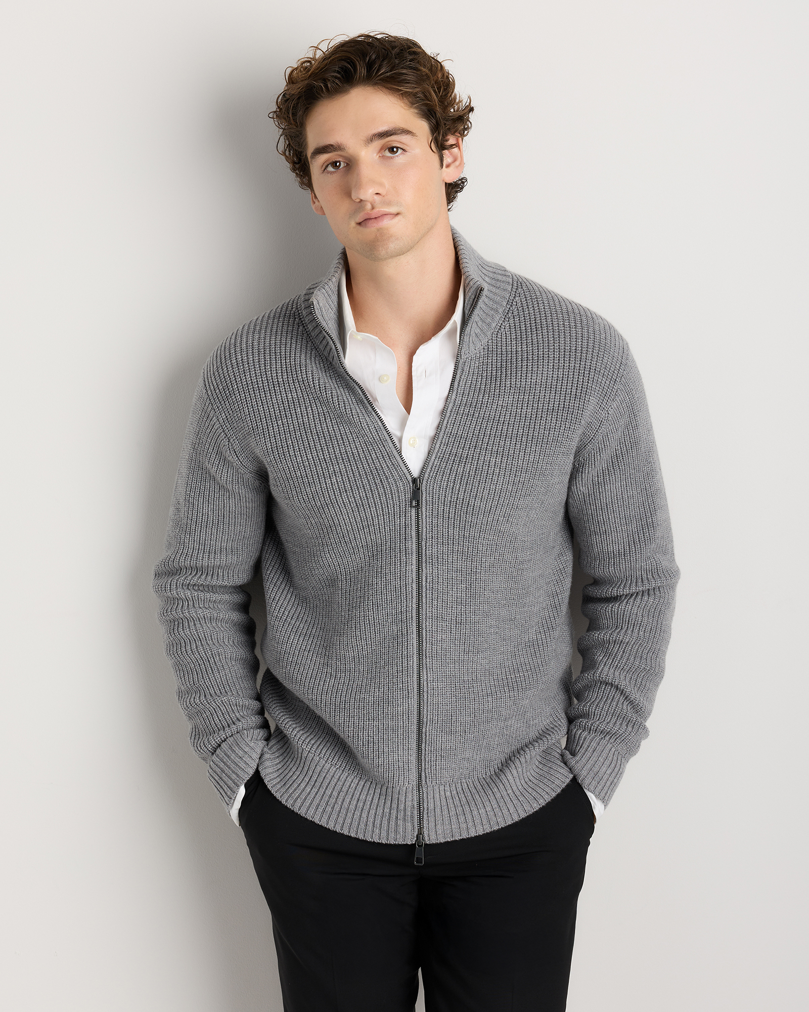 Heather Grey Australian Merino Wool Full Zip Sweater