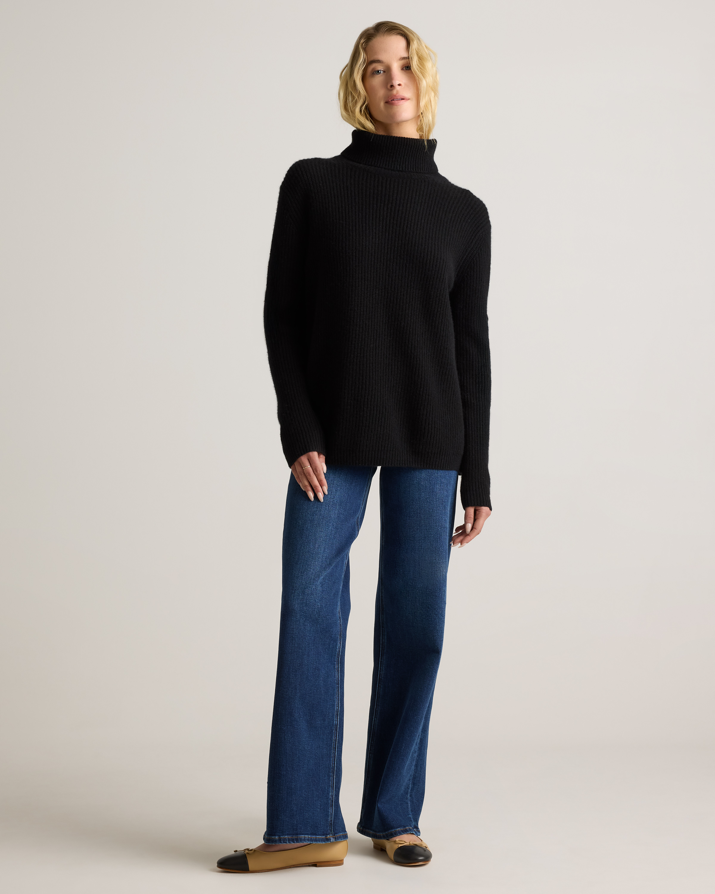 Mongolian Cashmere Fisherman Turtleneck Sweater in Black