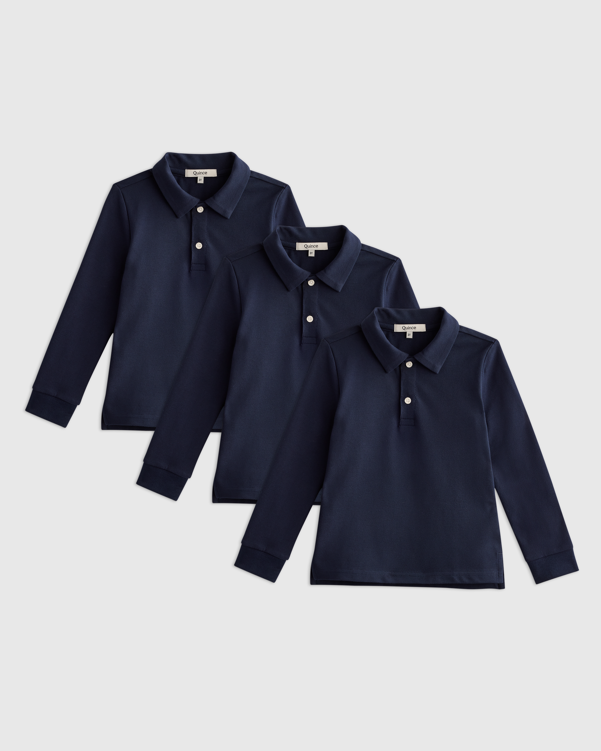 Navy Organic Cotton Long Sleeve Pique Polo 3-Pack