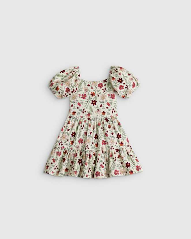 Floral Vines Organic Cotton Puff Sleeve Skater Dress