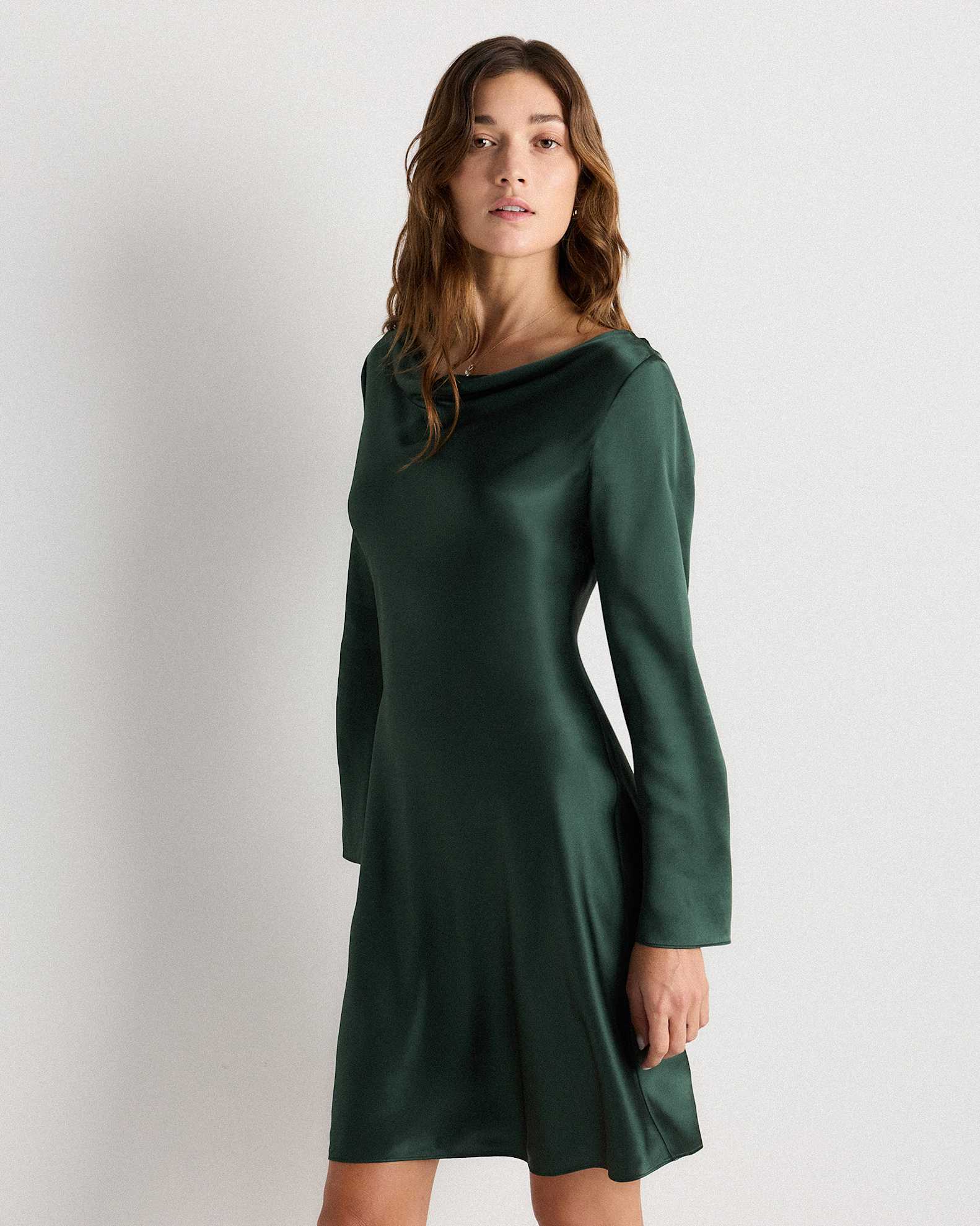 Women's Long Sleeve Mini Dress in Forest Green, Size Small, Silk by Quince Women's Long Sleeve Mini Dress in Forest Green, Size Small, Silk by Quince