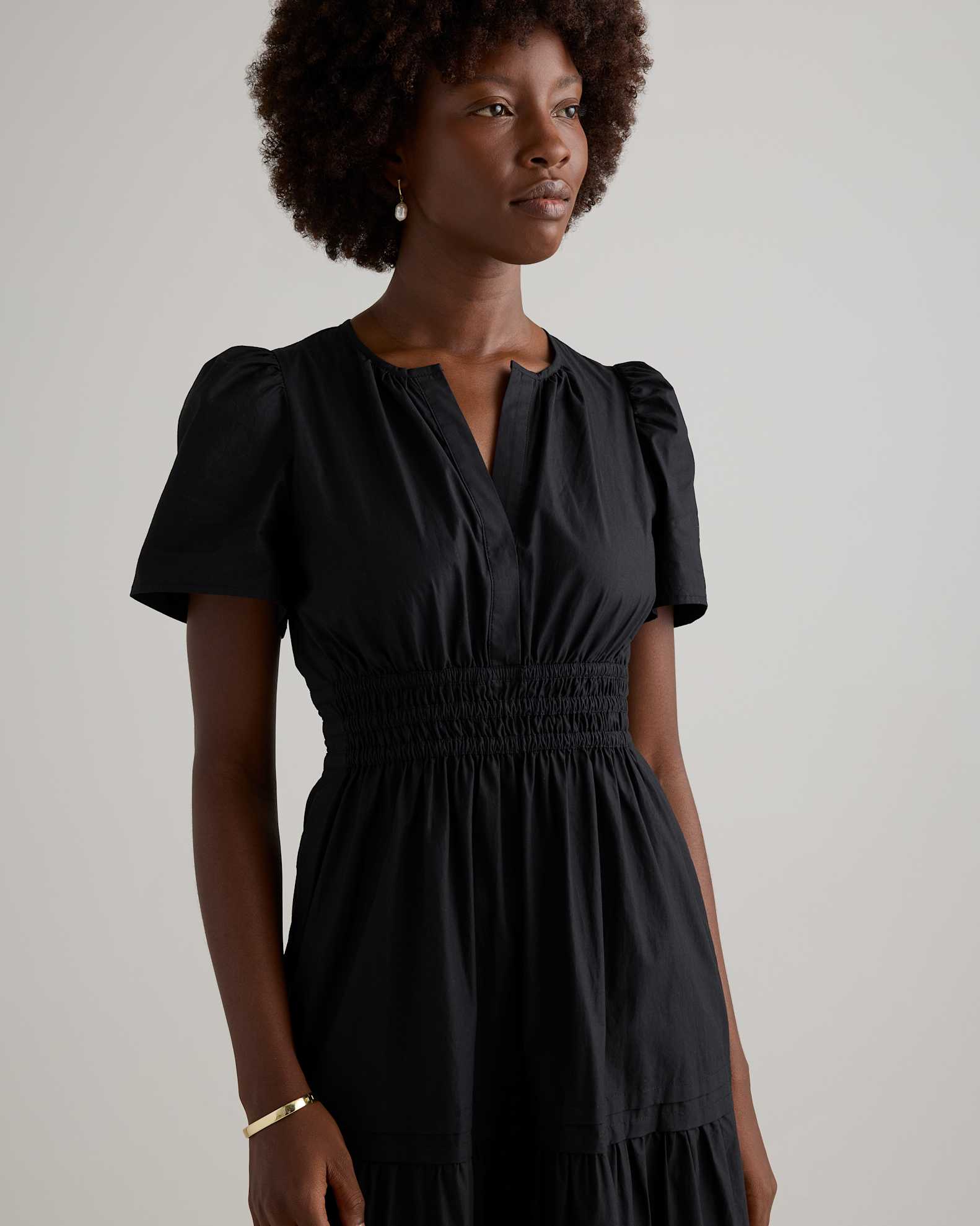 Quince Women's Poplin Tiered Maxi Dress, Black, Size XL - 100% Organic Cotton, V-Neck, Short Sleeves, Pocketed, Perfect for Summer Quince Women's Poplin Tiered Maxi Dress, Black, Size XL - 100% Organic Cotton, V-Neck, Short Sleeves, Pocketed, Perfect for Summer