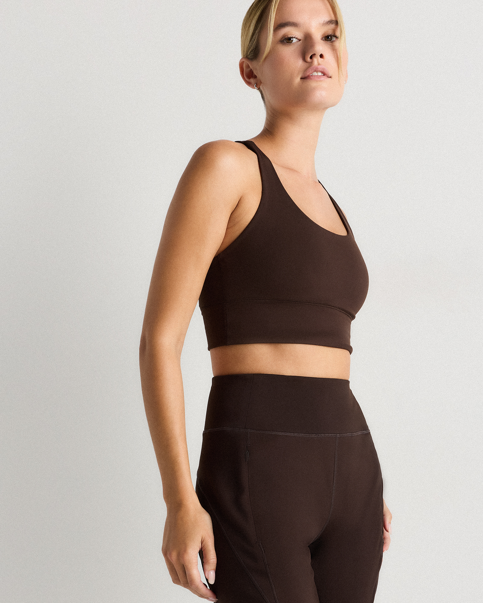 Espresso Power-Up Long Line Strappy Sport Bra
