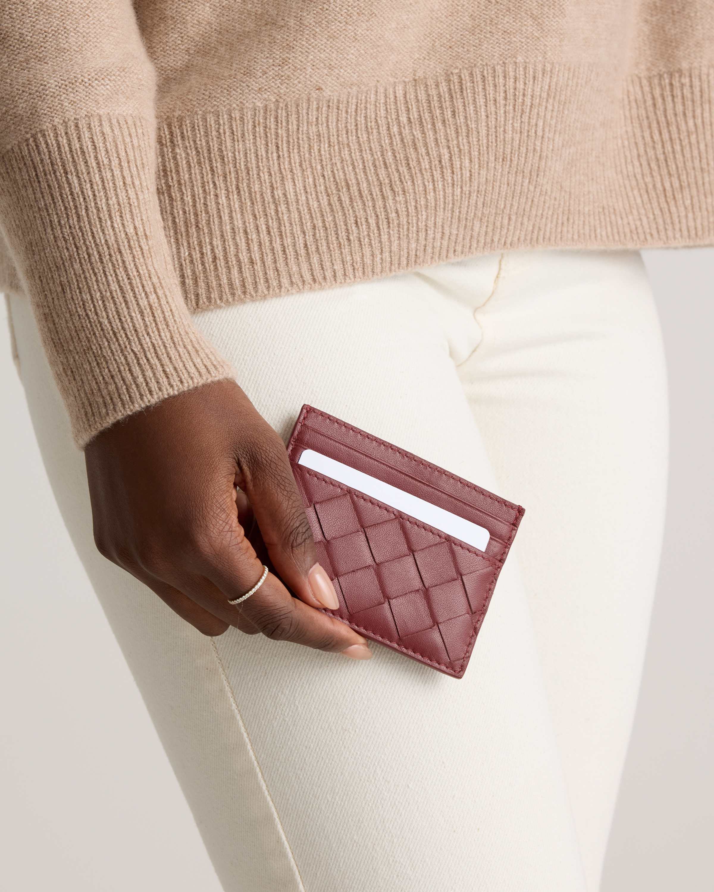 小物 CTHY LUXURY MATERIAL WALLET Annonay Italian Handwoven Leather Small Card Case in Merlot