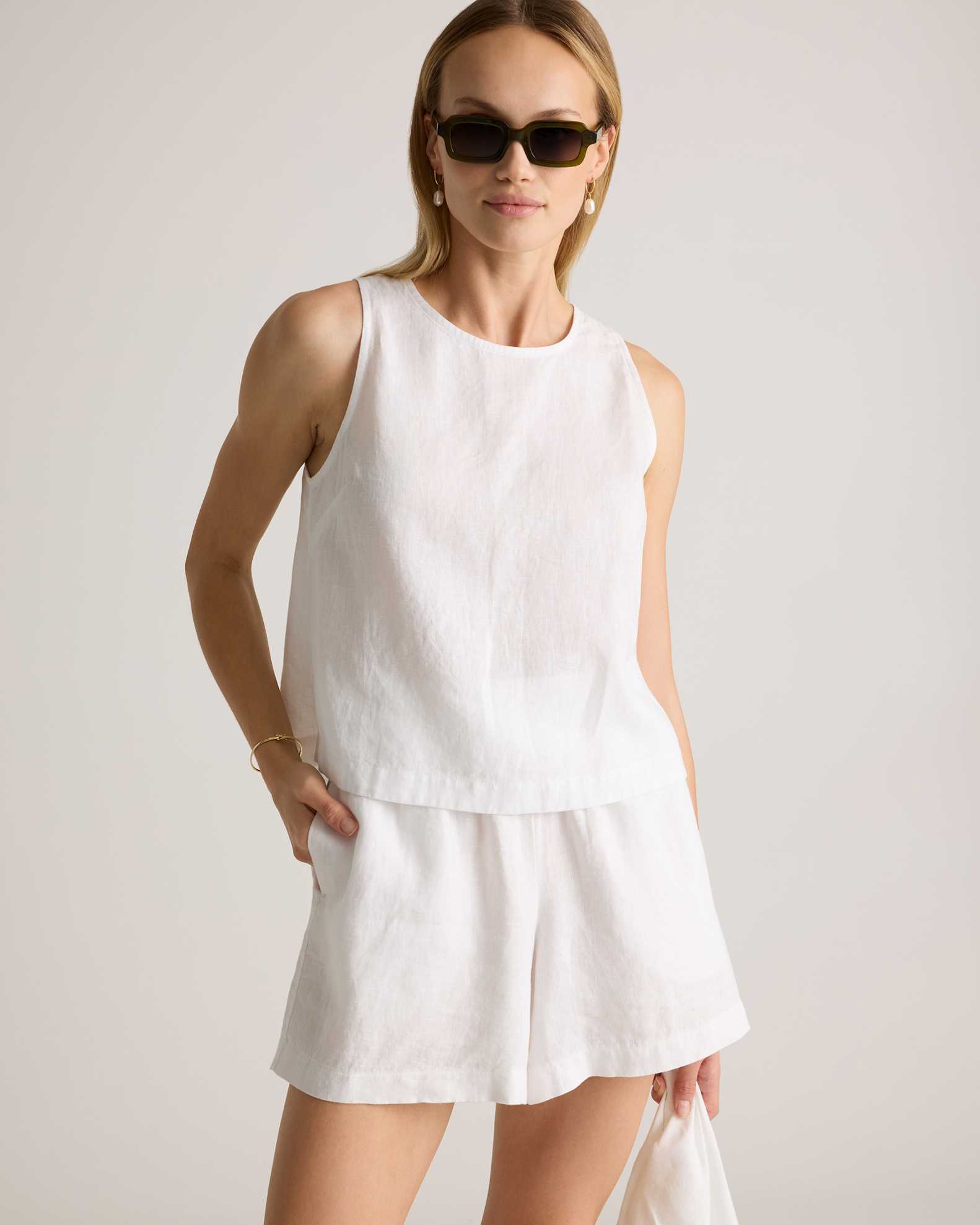white dress tank top The Selfie The Eyelet Mini Tank Dress is made from soft Women's 100% European Linen Cropped