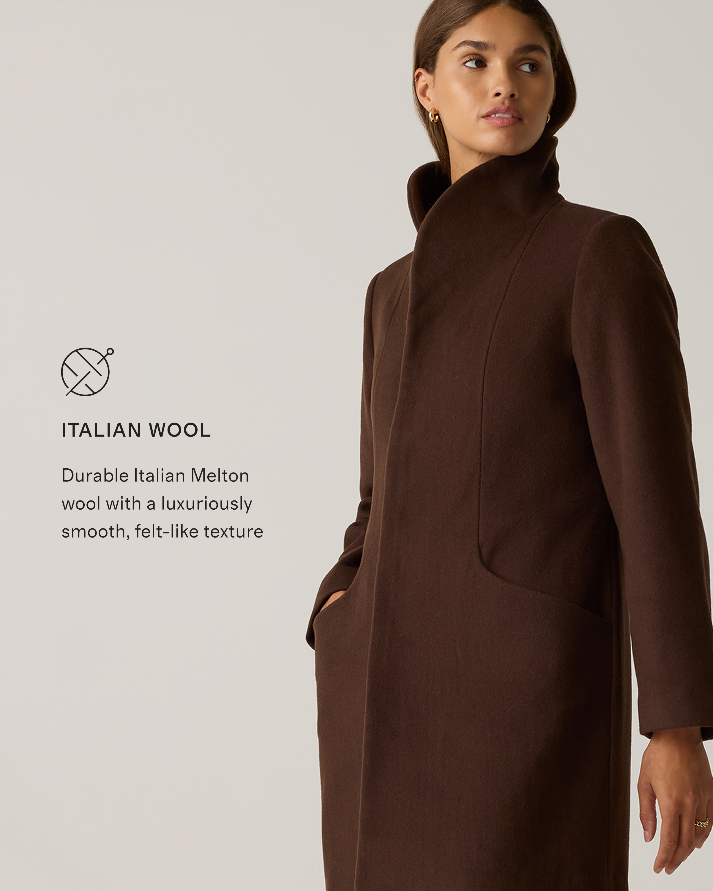 Italian Wool Cocoon Coat in Dark Chocolate