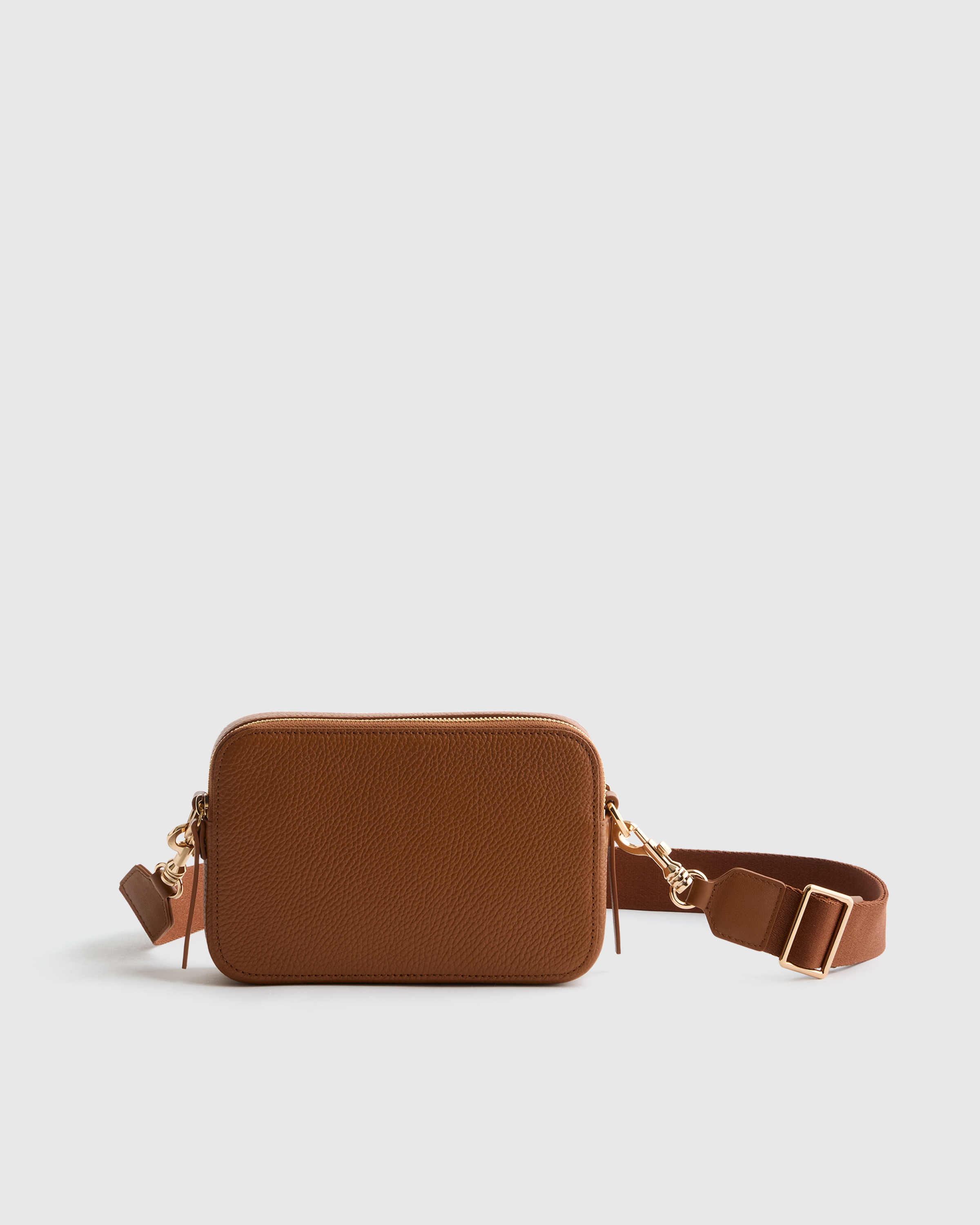 Cognac Italian Leather Double Zip Crossbody
