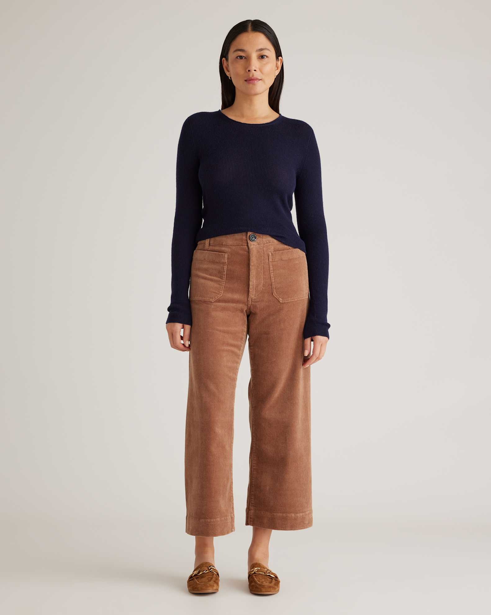 Organic Stretch Corduroy Cropped Wide Leg Pants in Warm Brown