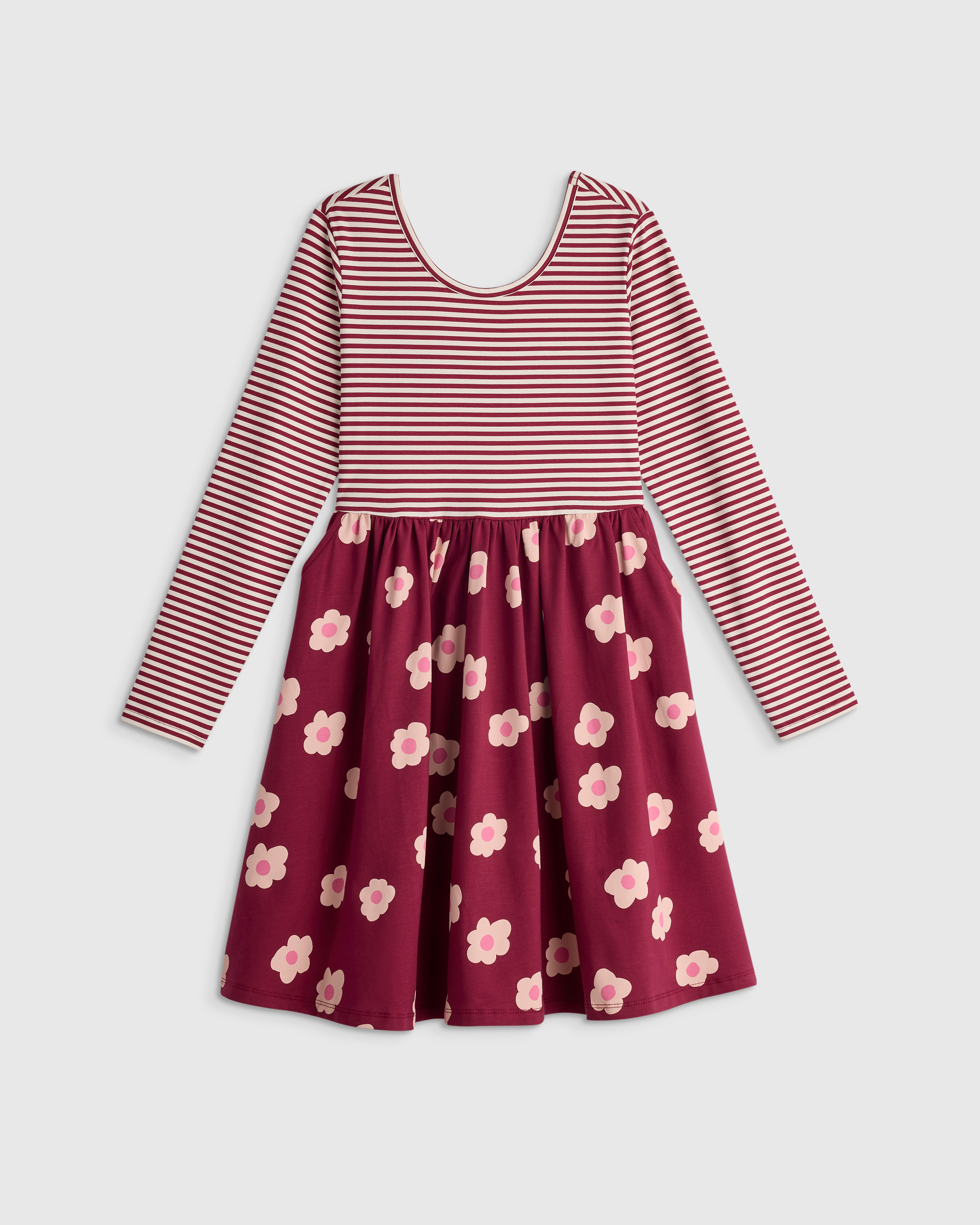 Dancing Daisy Burgundy Stripe Organic Cotton Long Sleeve Skater Dress 