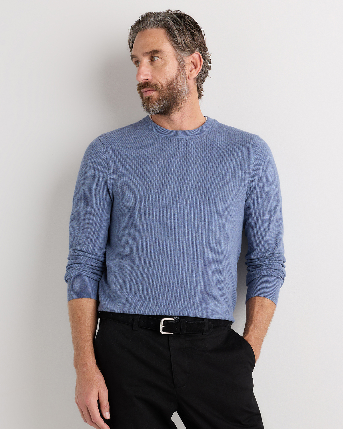 Moonstone Blue 100% Organic Cotton Pique Crewneck Sweater