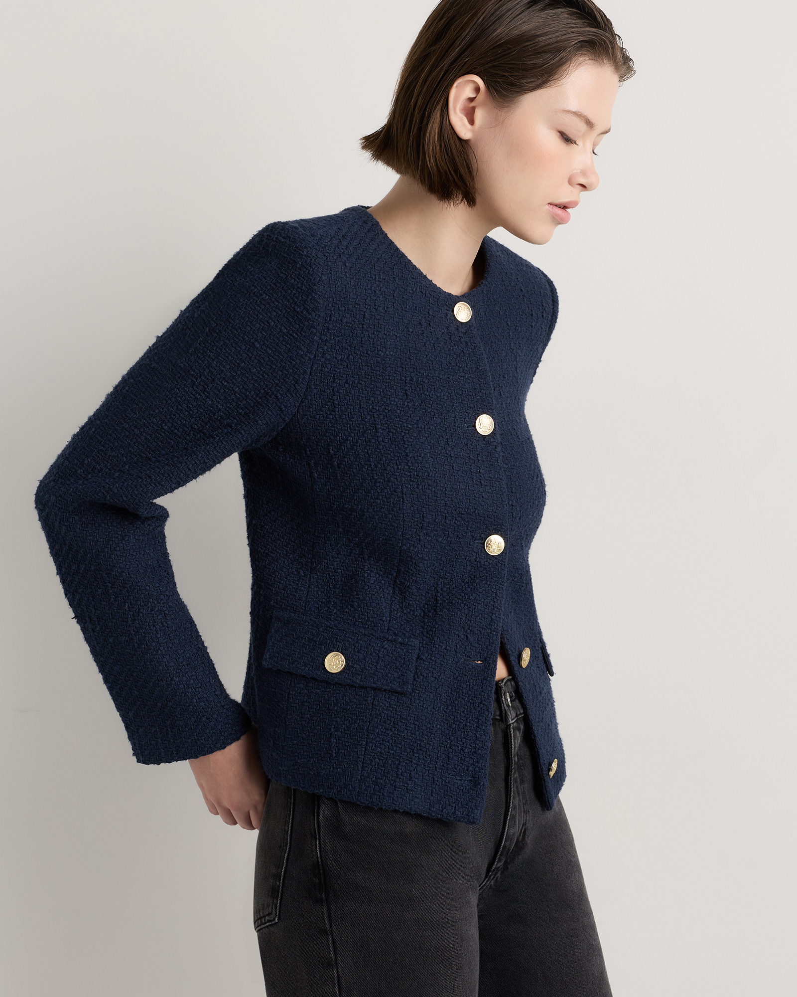 Tweed Collarless Jacket