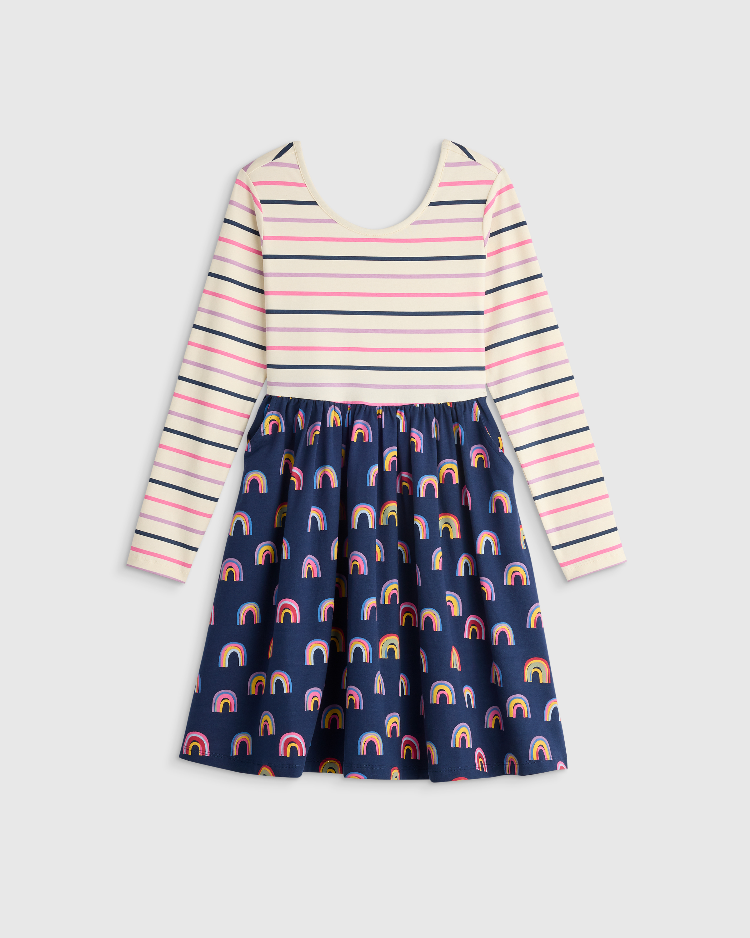 Multi Stripe Rainbows Organic Cotton Long Sleeve Skater Dress 