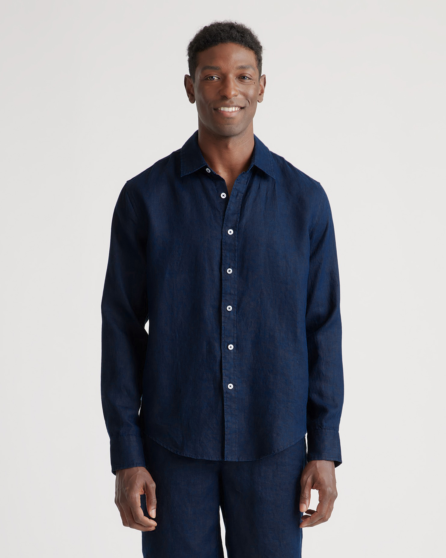Deep Navy 100% European Linen Relaxed Long Sleeve Shirt