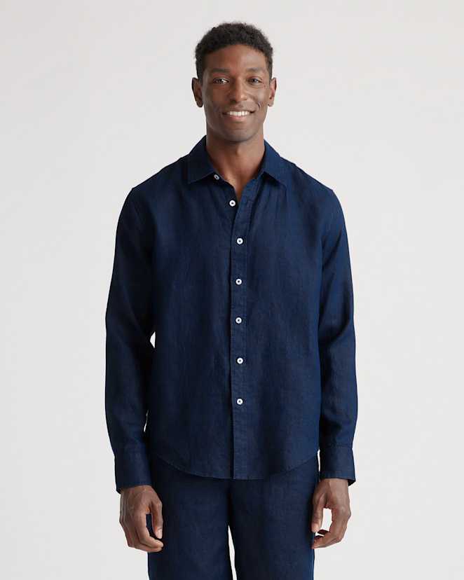 Deep Navy 100% European Linen Relaxed Long Sleeve Shirt