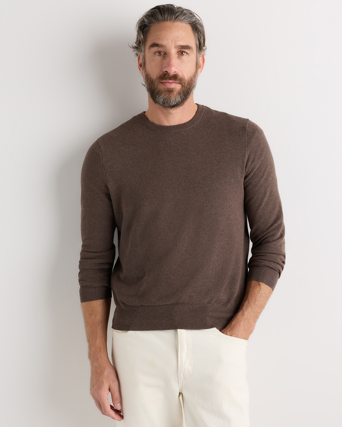 Heather Brown 100% Organic Cotton Pique Crewneck Sweater