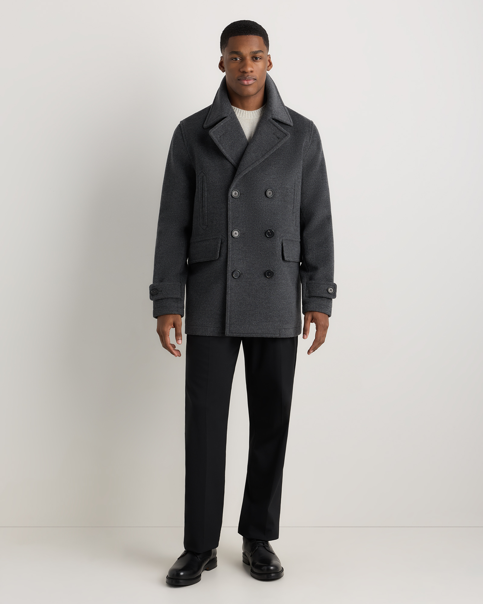 Wool Cashmere Peacoat in Heather Charcoal