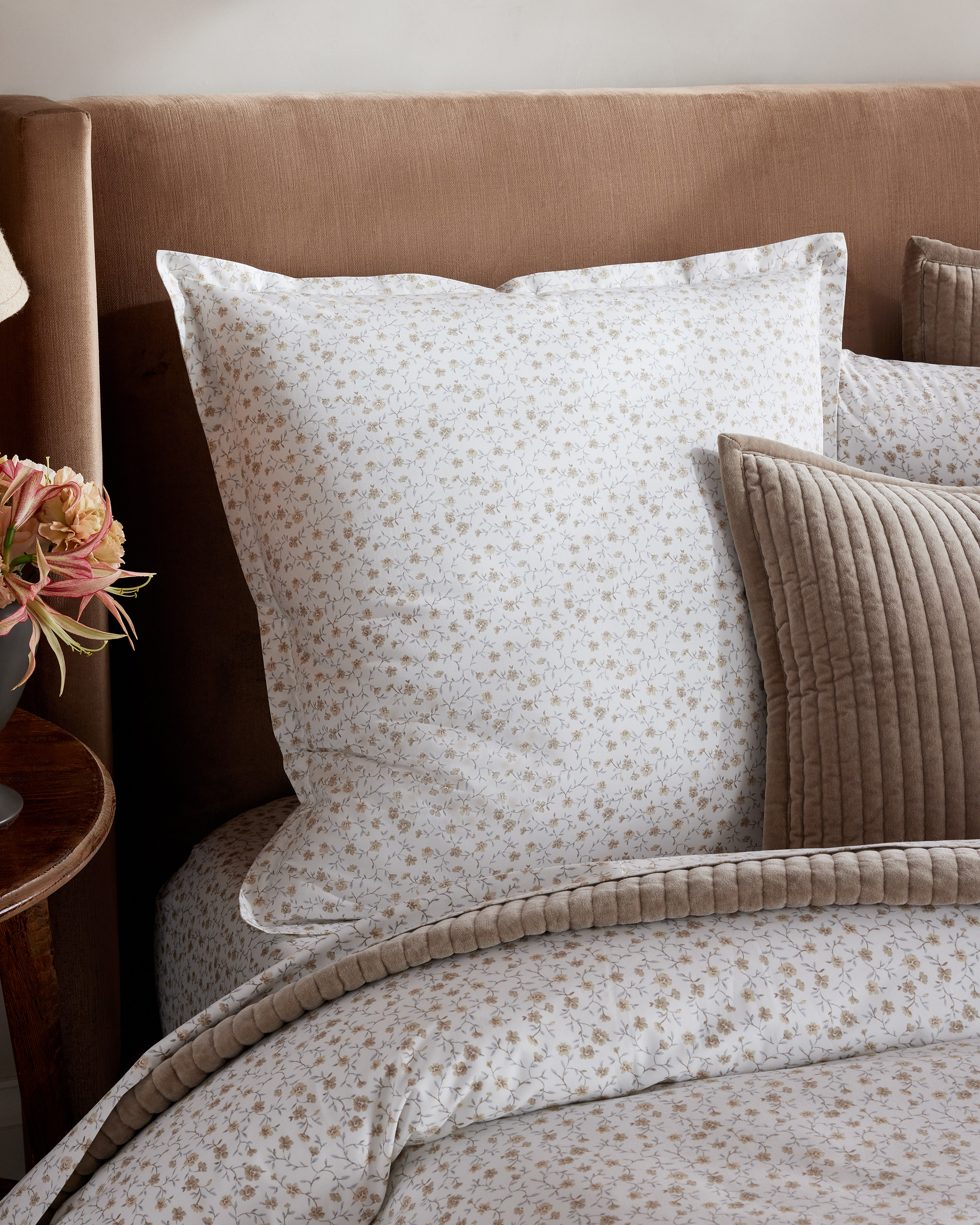 Toffee Florette Classic Organic Percale Floral Euro Sham