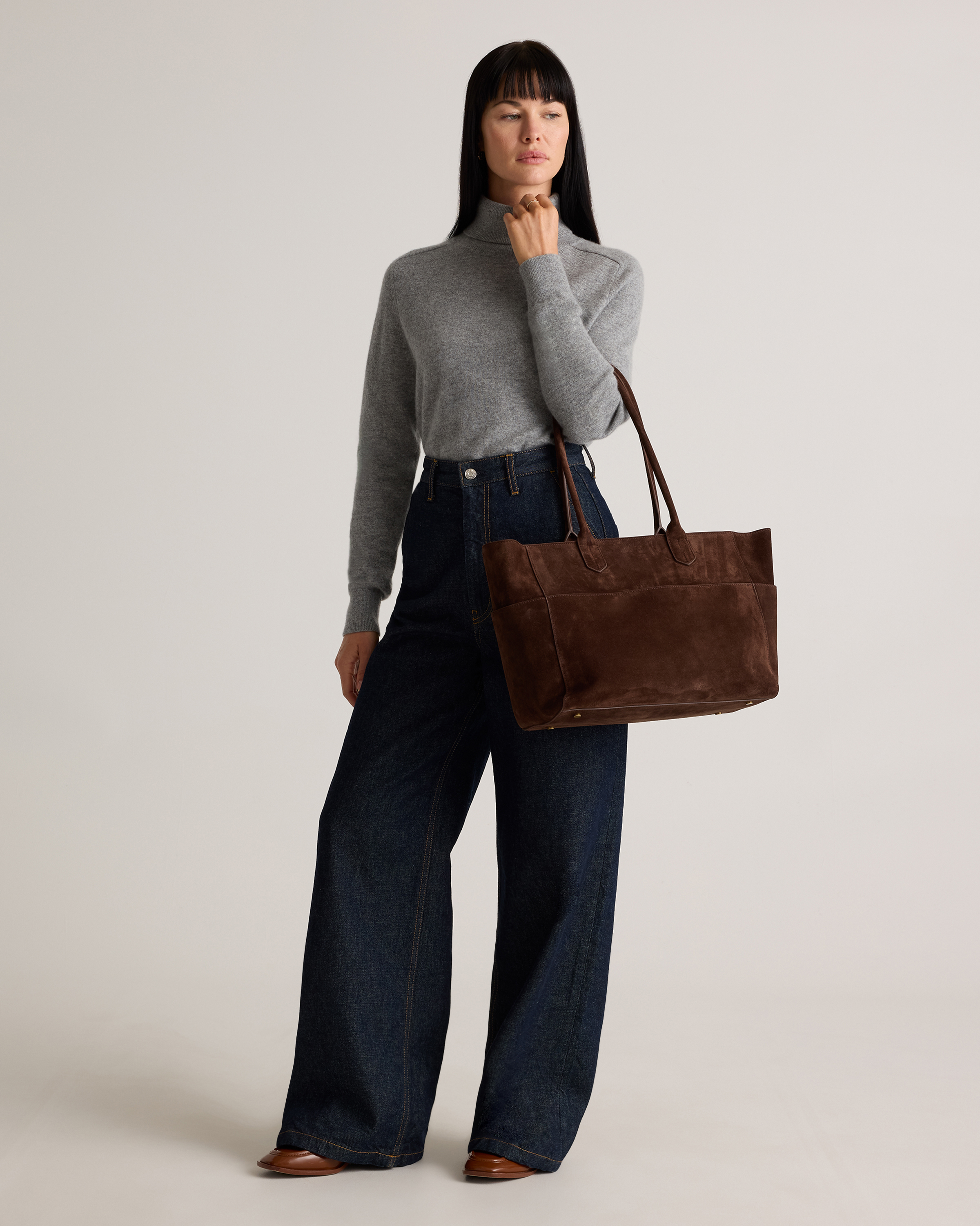 Hudson Suede Tote in Chocolate Brown