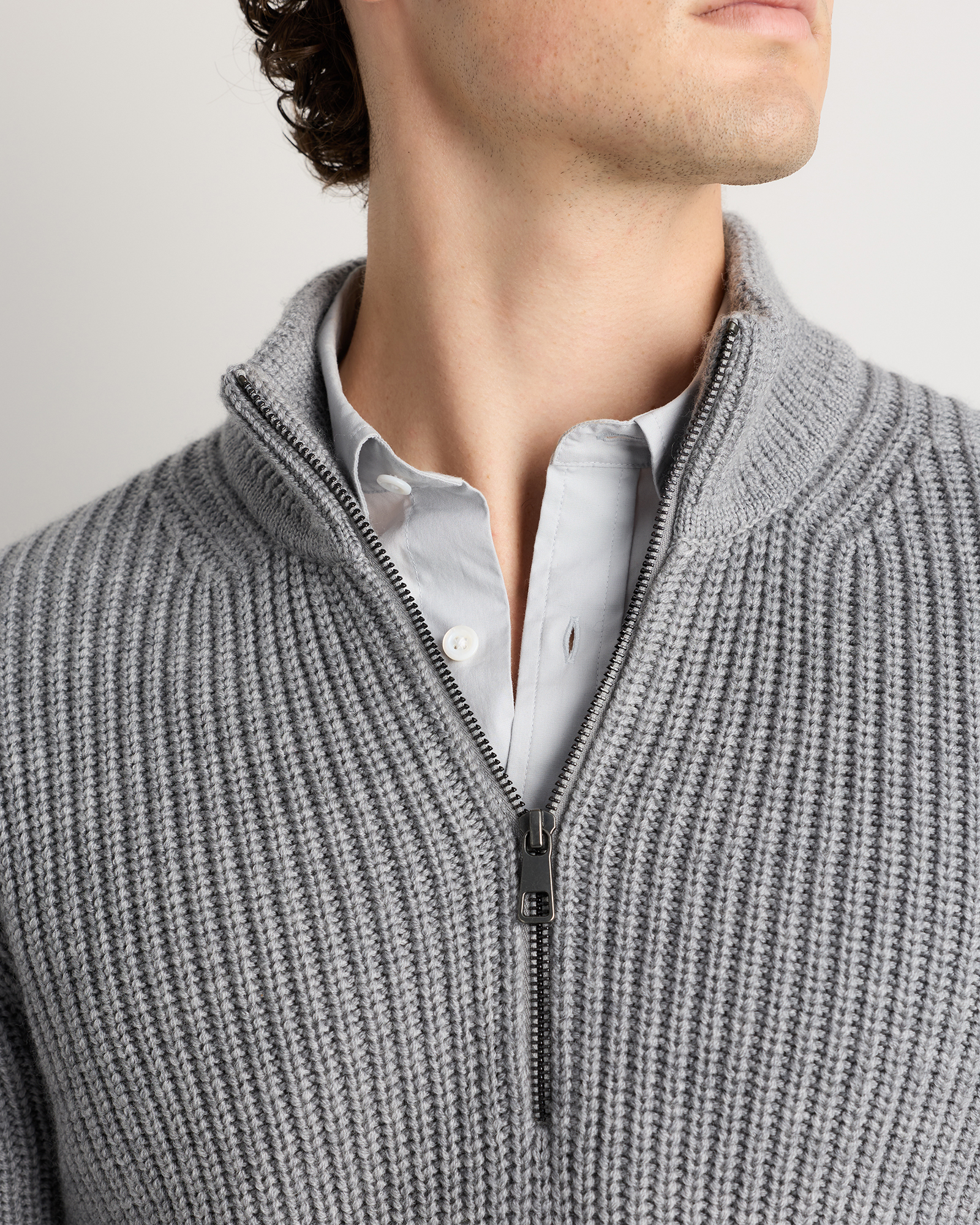 Australian Merino Wool Half Zip Sweater in Heather Grey