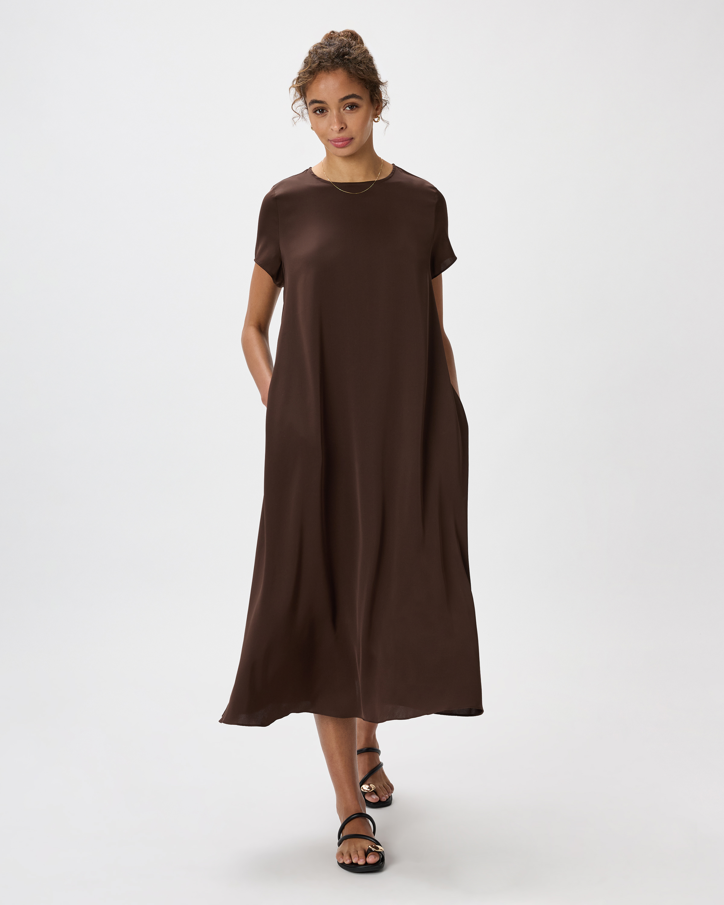 Quince Women's Washable Stretch Silk Voluminous Maxi Dress In Brown