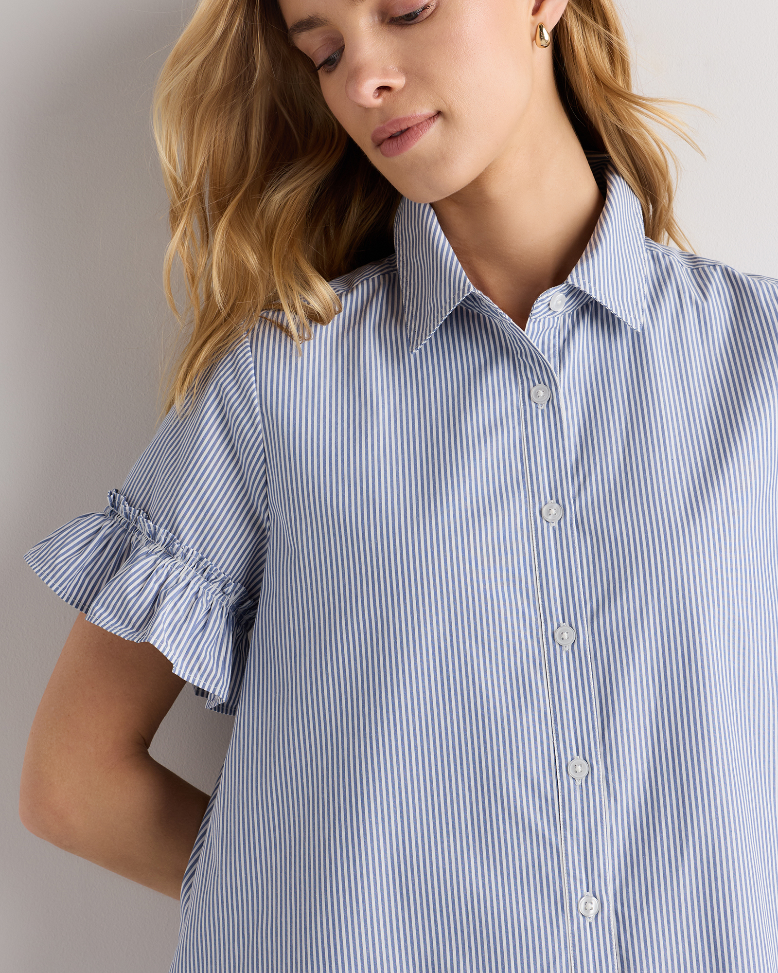 Women's 100% Organic Cotton Poplin Short Sleeve Ruffle Shirt Dress